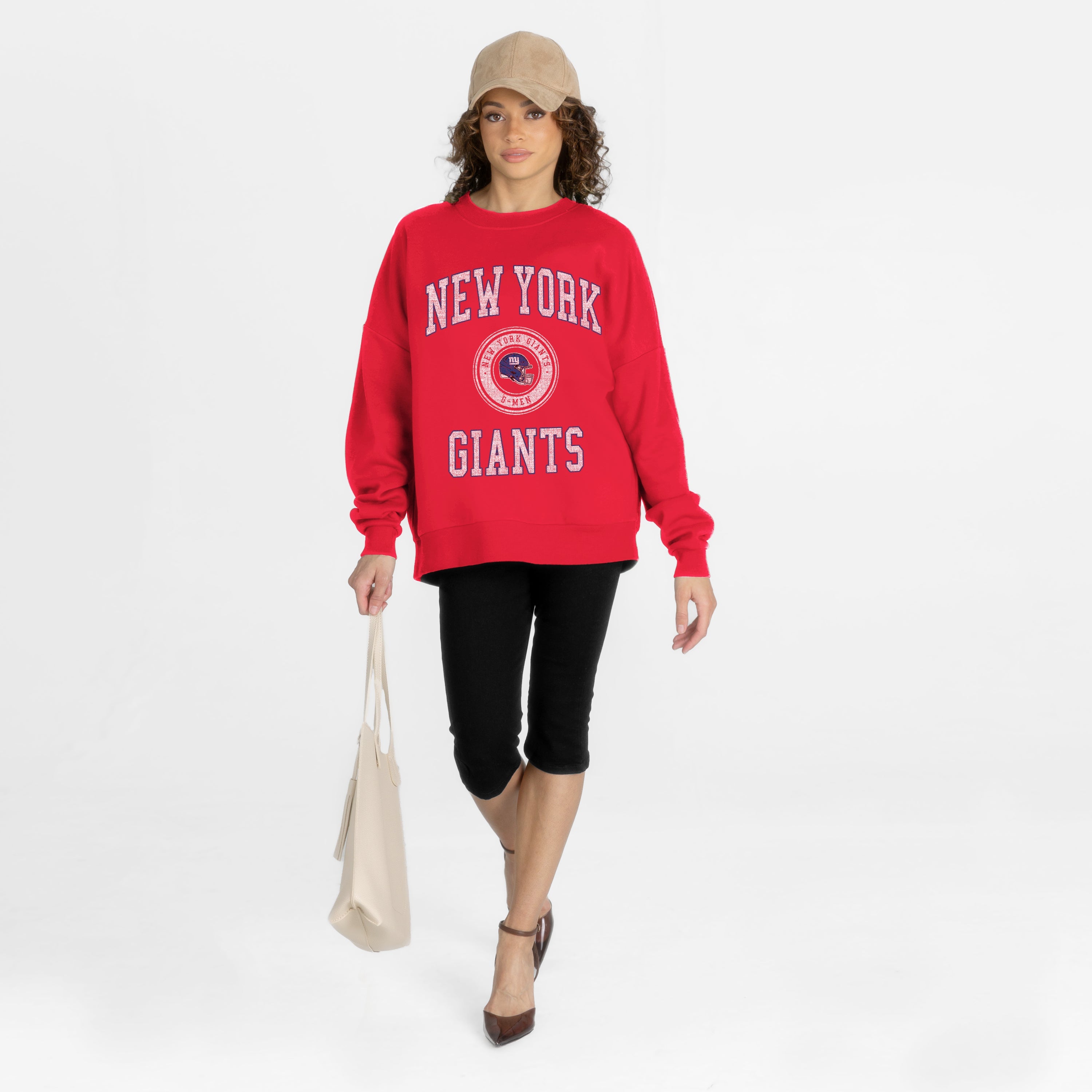 NEW YORK GIANTS PRIME PLAY PREMIUM FLEECE DROP SHOULDER CREWNECK PULLOVER