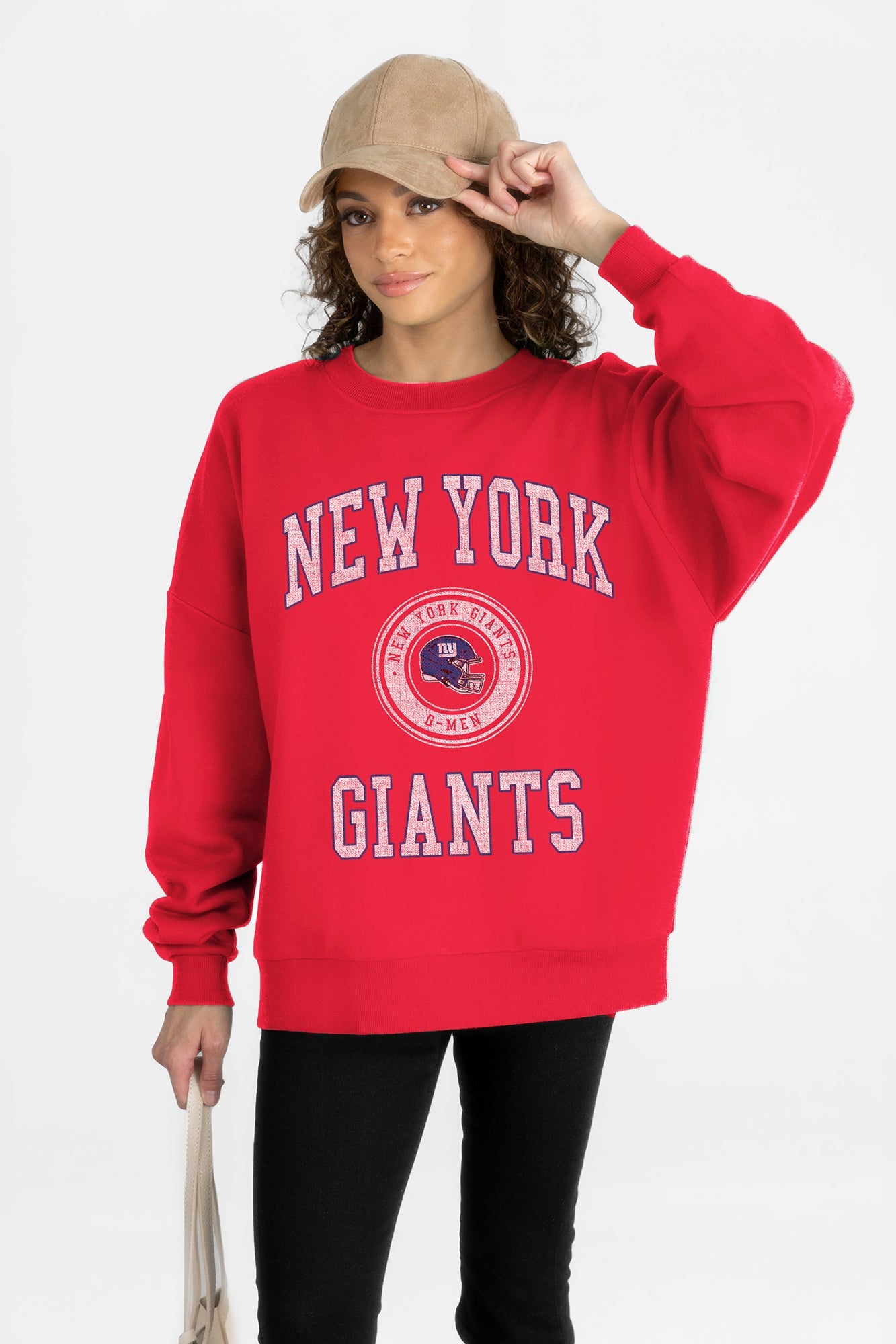 NEW YORK GIANTS PRIME PLAY PREMIUM FLEECE DROP SHOULDER CREWNECK PULLOVER