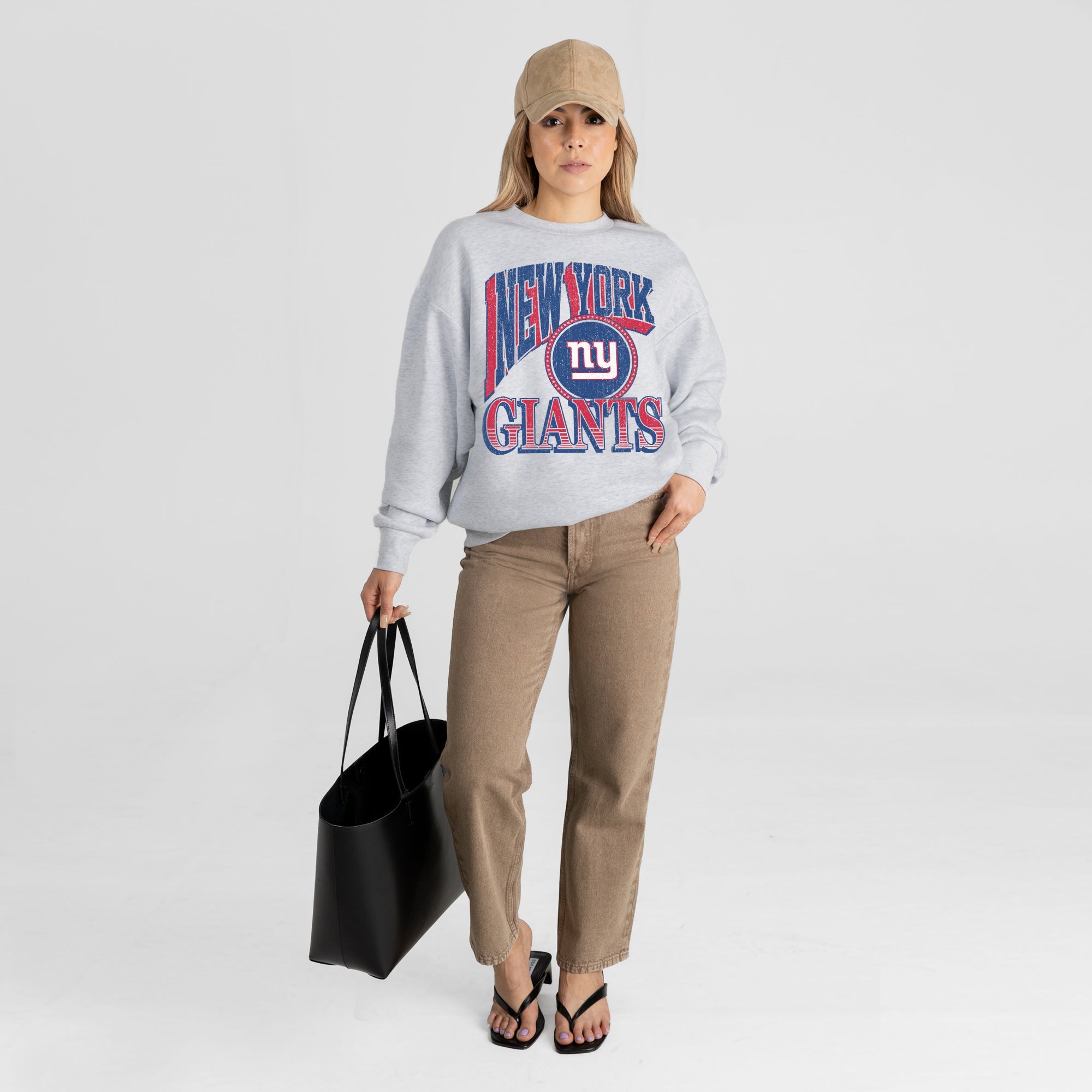NEW YORK GIANTS GAME ON PREMIUM FLEECE DROP SHOULDER CREWNECK PULLOVER