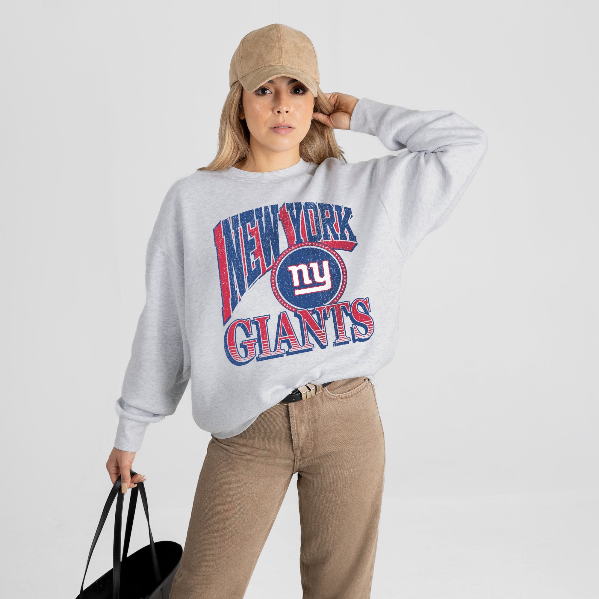 NEW YORK GIANTS GAME ON PREMIUM FLEECE DROP SHOULDER CREWNECK PULLOVER