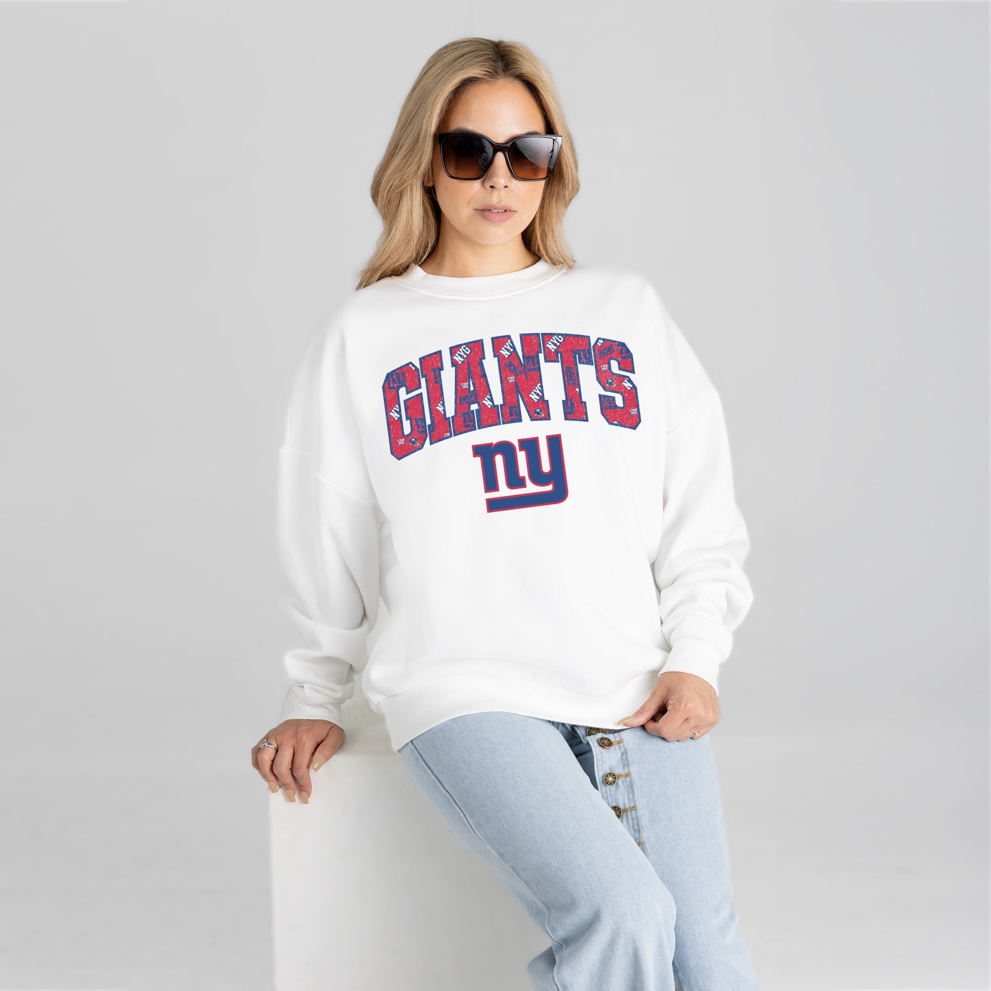 NEW YORK GIANTS SWEET PLAY PREMIUM FLEECE DROP SHOULDER CREWNECK PULLOVER