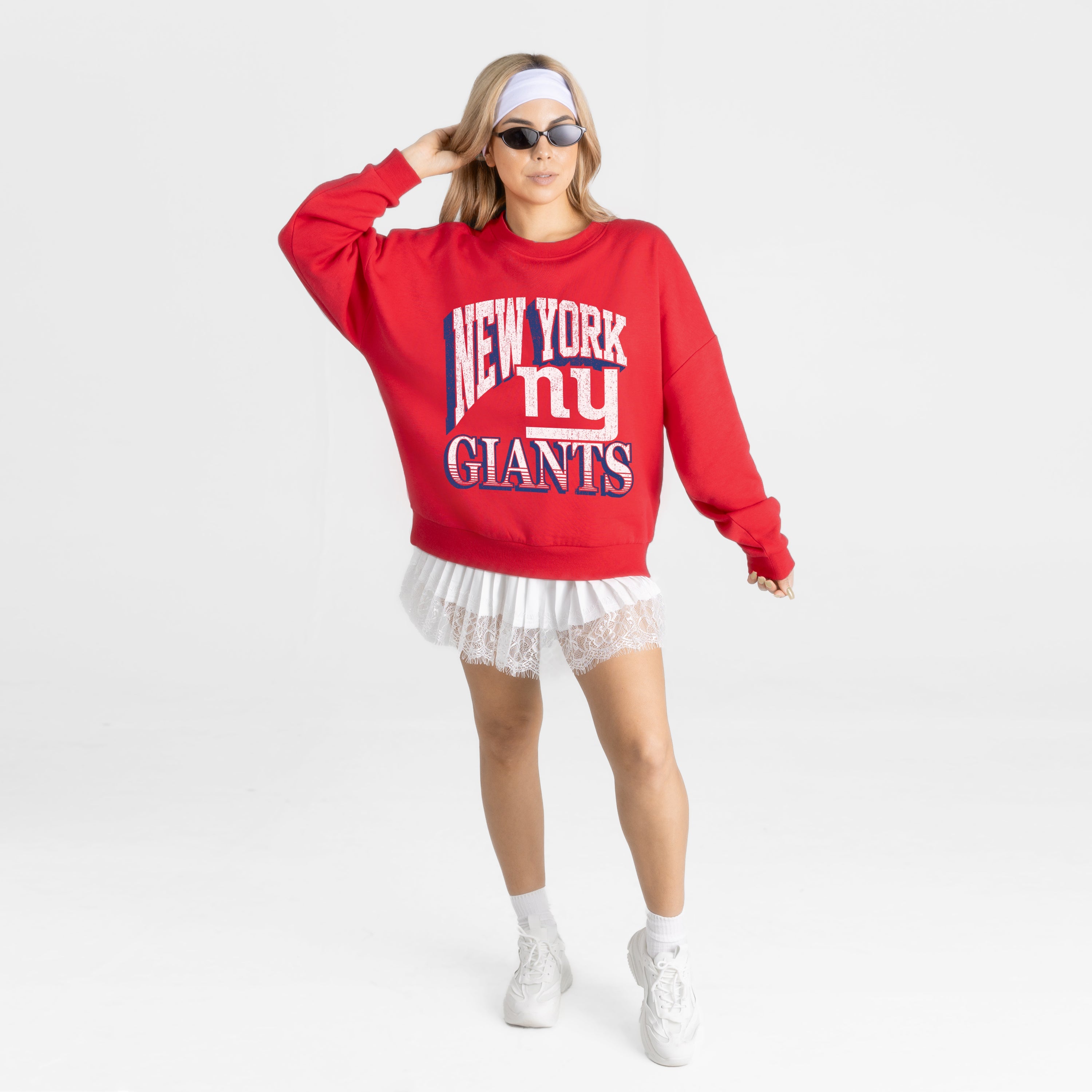 NEW YORK GIANTS MAIN CHARACTER PREMIUM FLEECE DROP SHOULDER CREWNECK PULLOVER