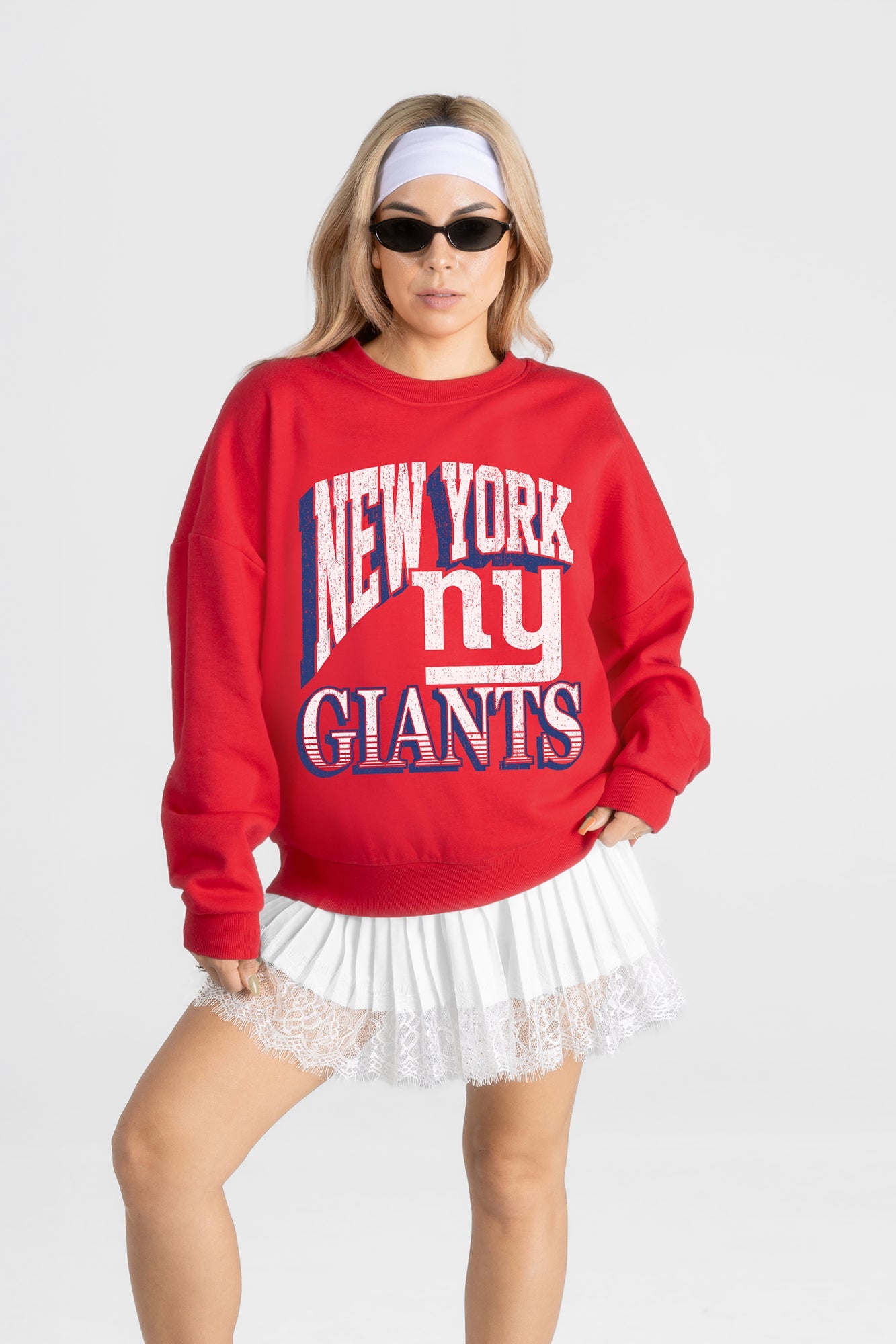 NEW YORK GIANTS MAIN CHARACTER PREMIUM FLEECE DROP SHOULDER CREWNECK PULLOVER