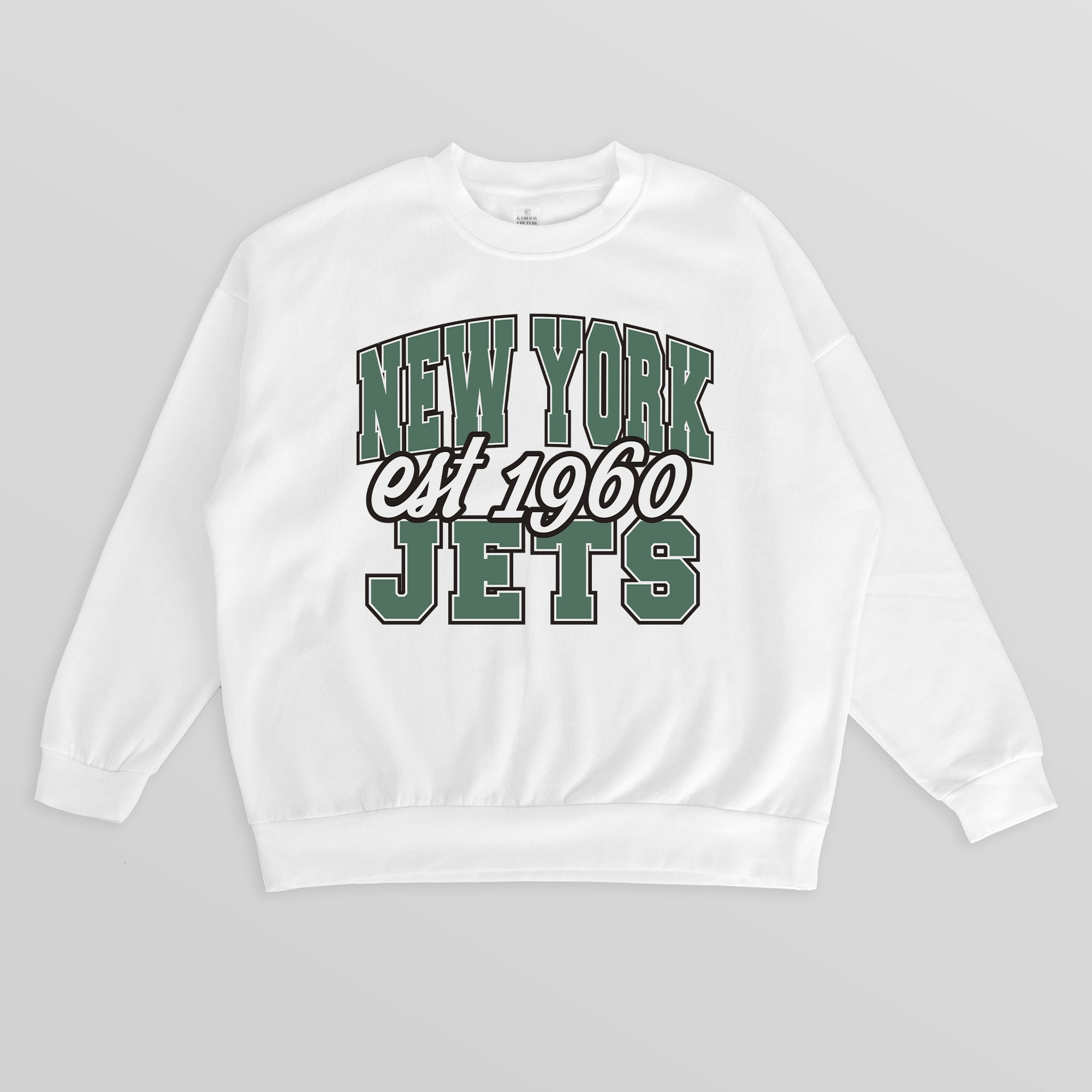 NEW YORK JETS FADED FORMATION PREMIUM FLEECE CREWNECK PULLOVER