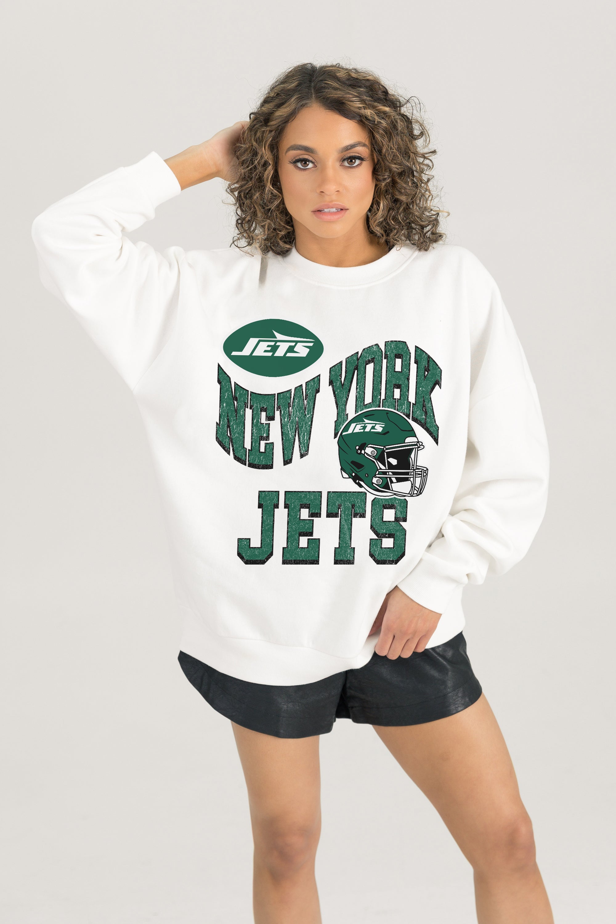 NEW YORK JETS HARD EARNED PREMIUM FLEECE CREWNECK PULLOVER