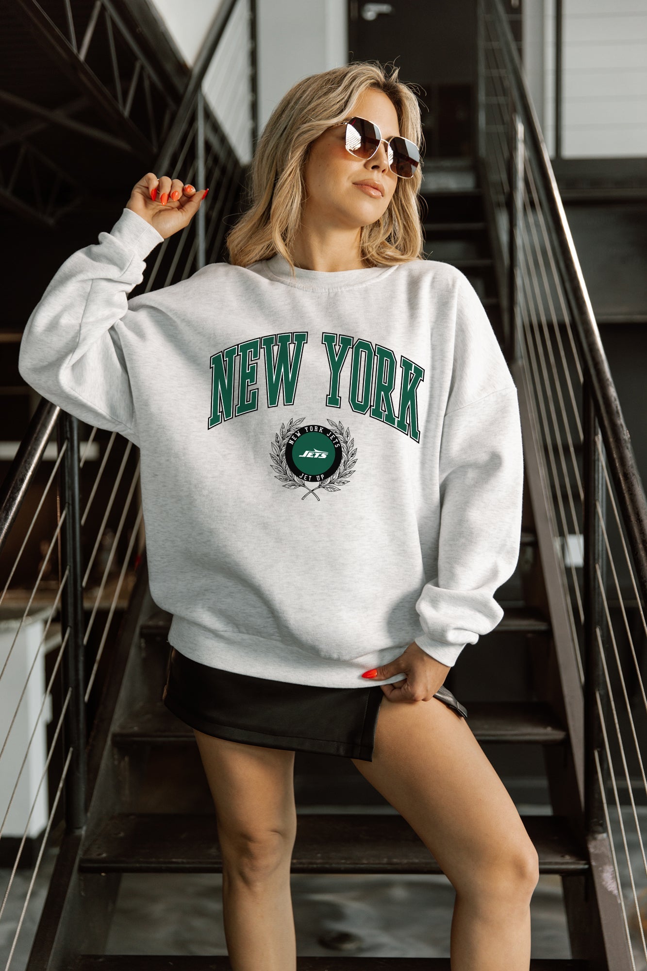 NEW YORK JETS TRADITION REFINED PREMIUM FLEECE CREWNECK PULLOVER