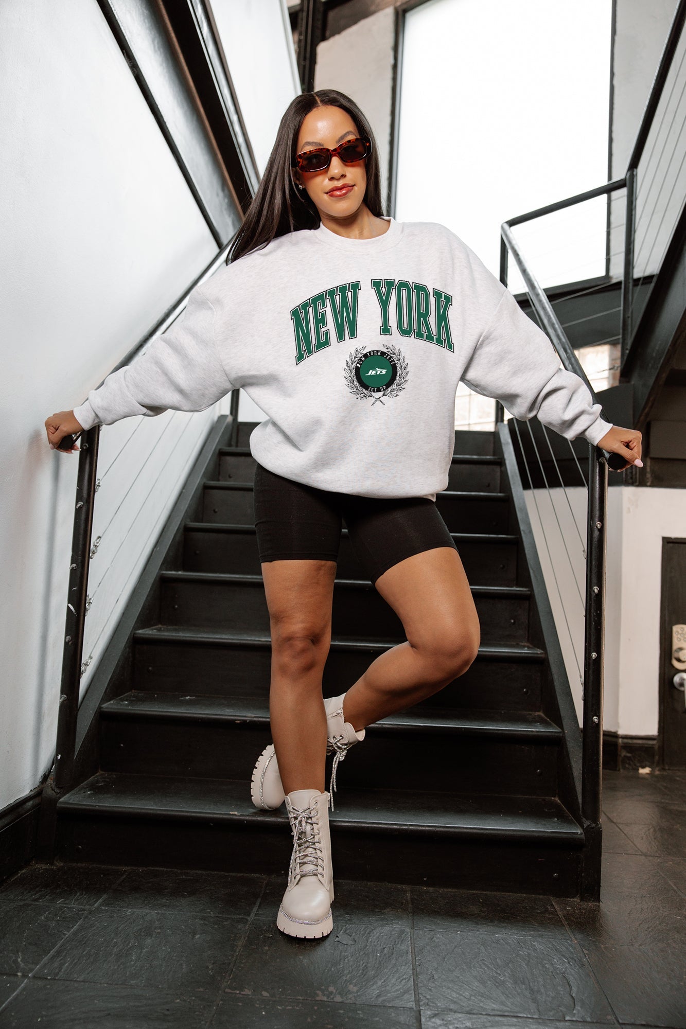NEW YORK JETS TRADITION REFINED PREMIUM FLEECE CREWNECK PULLOVER