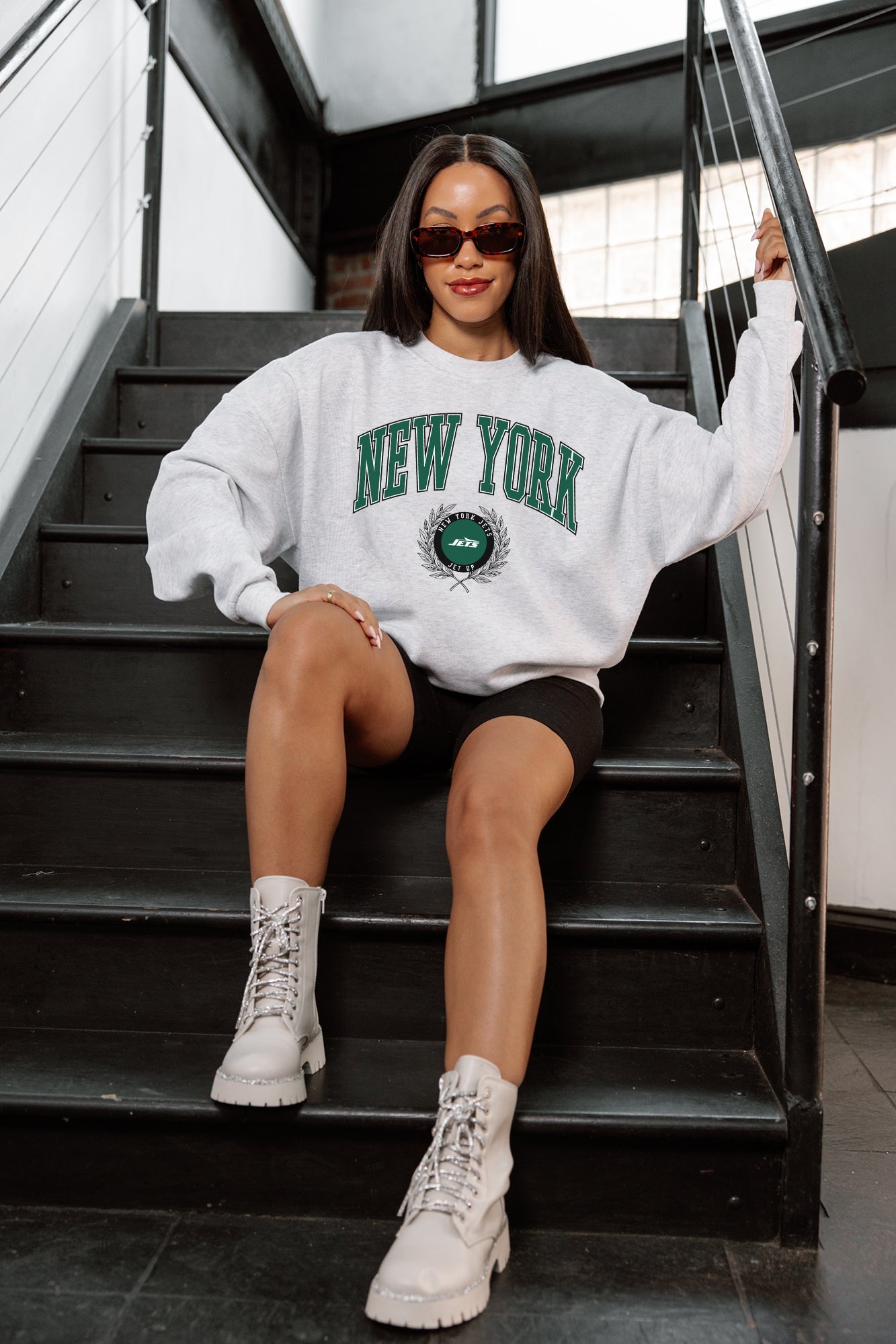 NEW YORK JETS TRADITION REFINED PREMIUM FLEECE CREWNECK PULLOVER