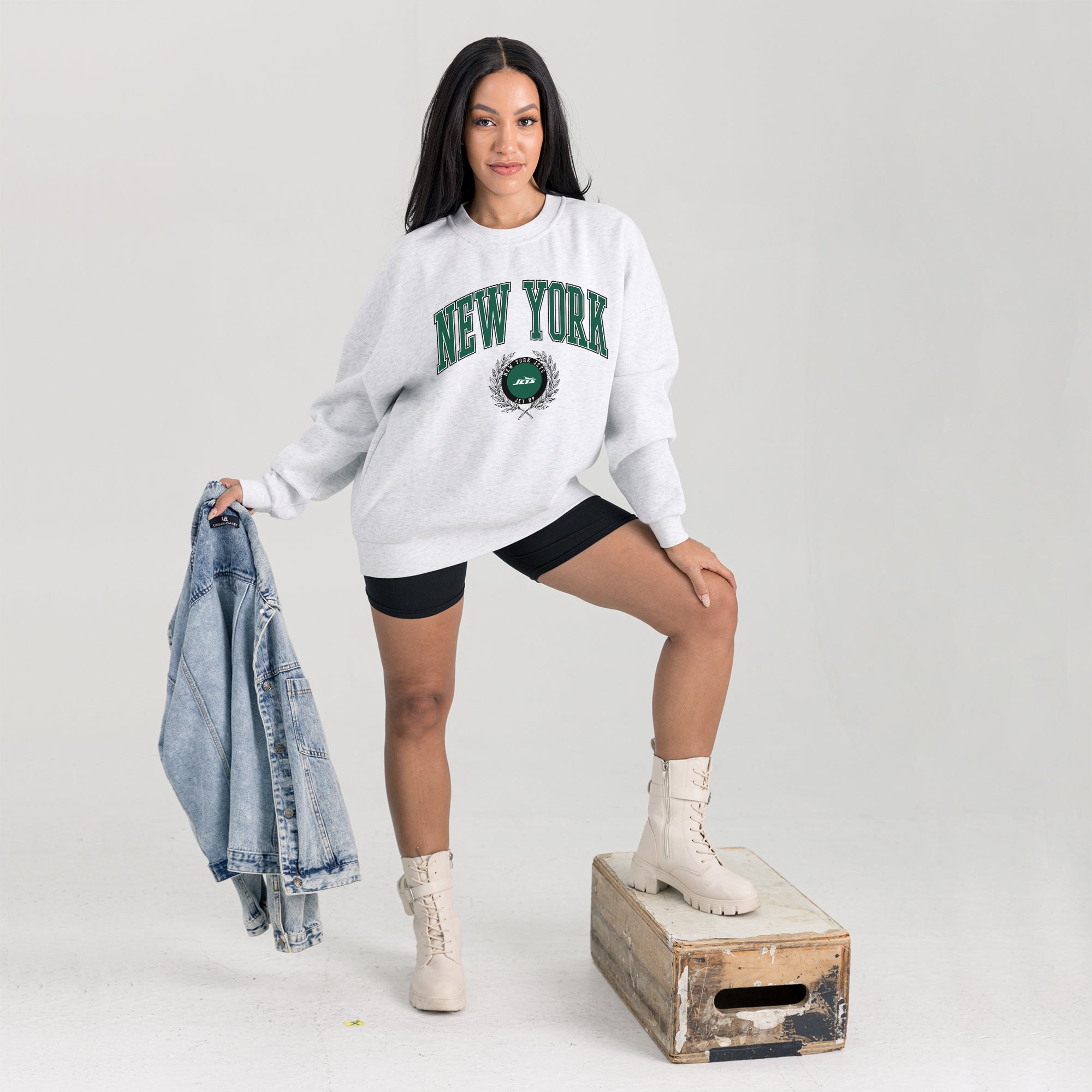 NEW YORK JETS TRADITION REFINED PREMIUM FLEECE CREWNECK PULLOVER