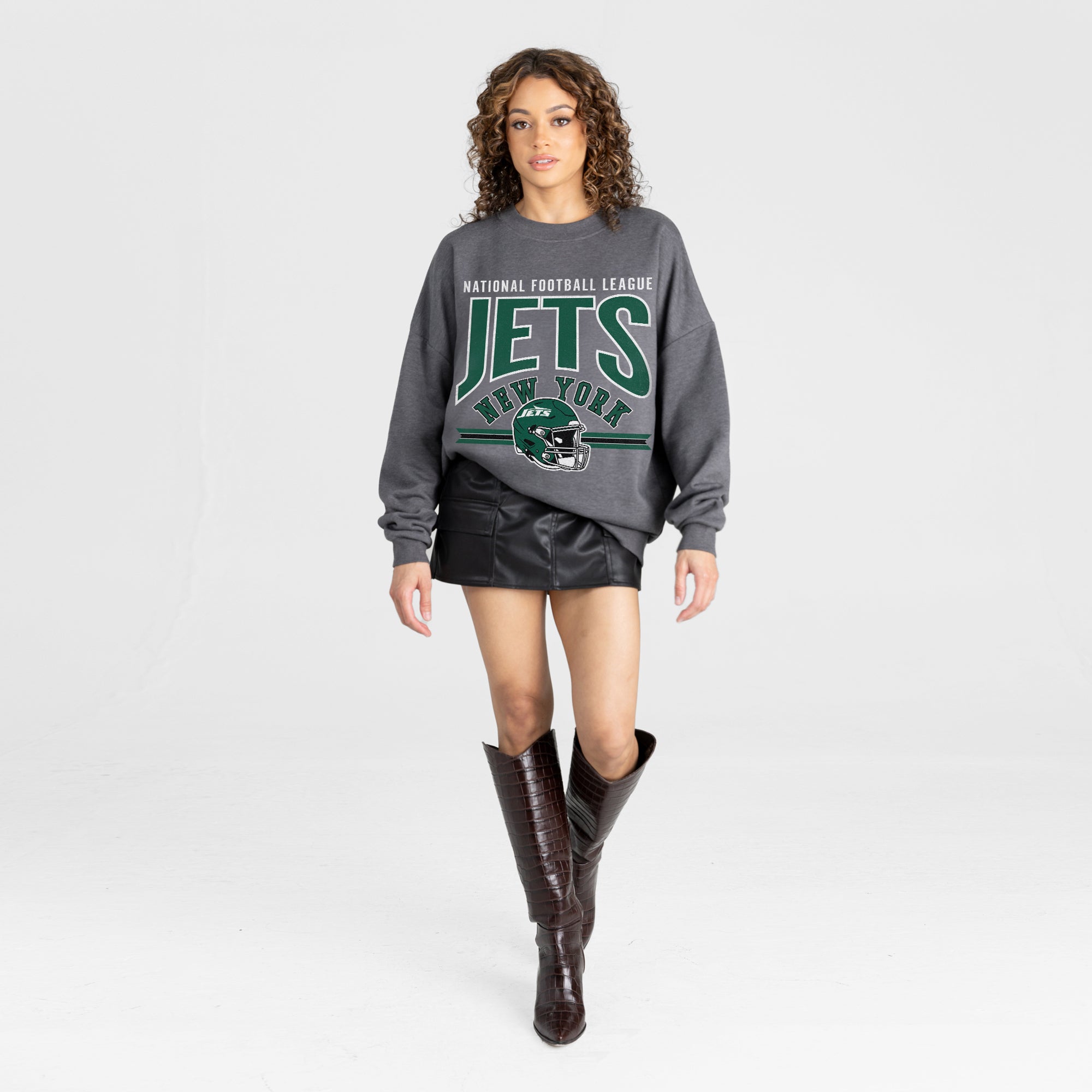 NEW YORK JETS KICKOFF CLASSIC PREMIUM FLEECE DROP SHOULDER CREWNECK PULLOVER