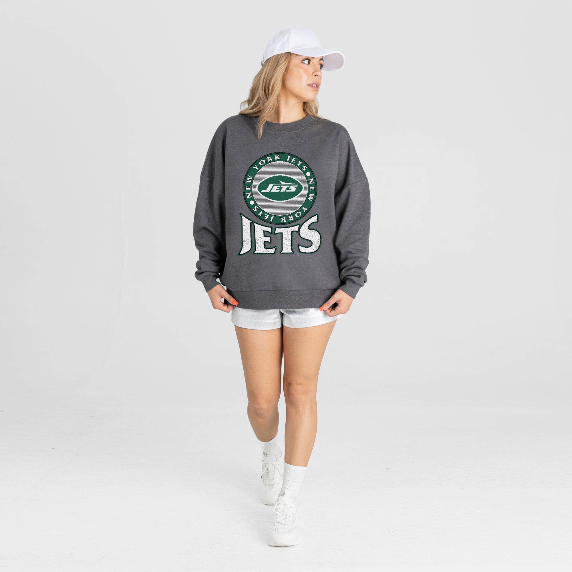 NEW YORK JETS SATURDAY SEAL PREMIUM FLEECE DROP SHOULDER CREWNECK PULLOVER
