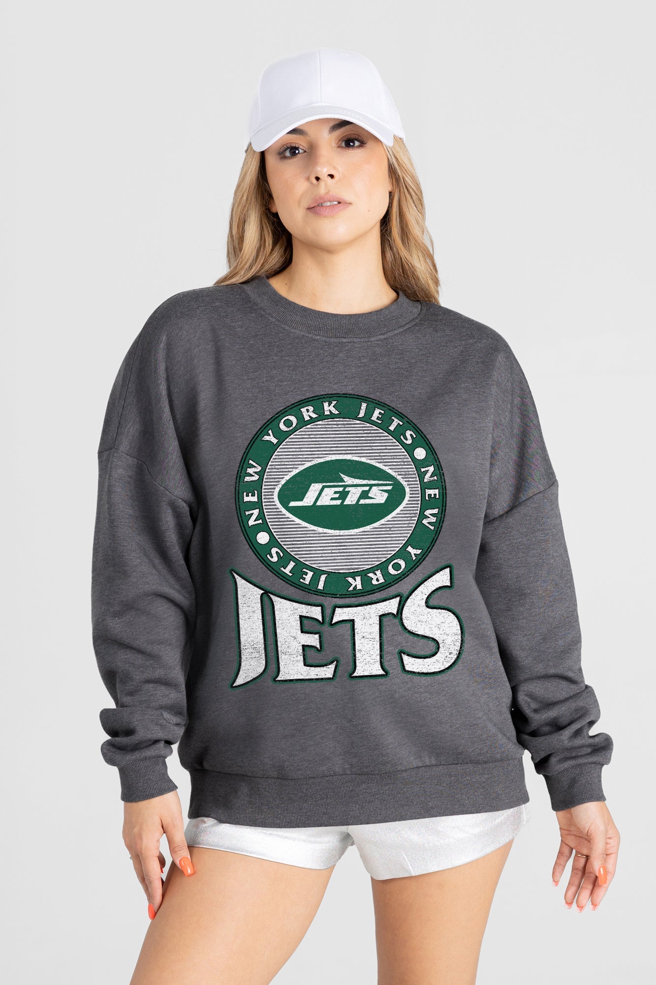 NEW YORK JETS SATURDAY SEAL PREMIUM FLEECE DROP SHOULDER CREWNECK PULLOVER