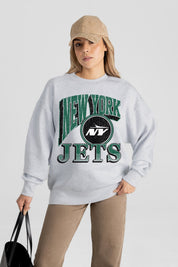 NEW YORK JETS GAME ON PREMIUM FLEECE DROP SHOULDER CREWNECK PULLOVER