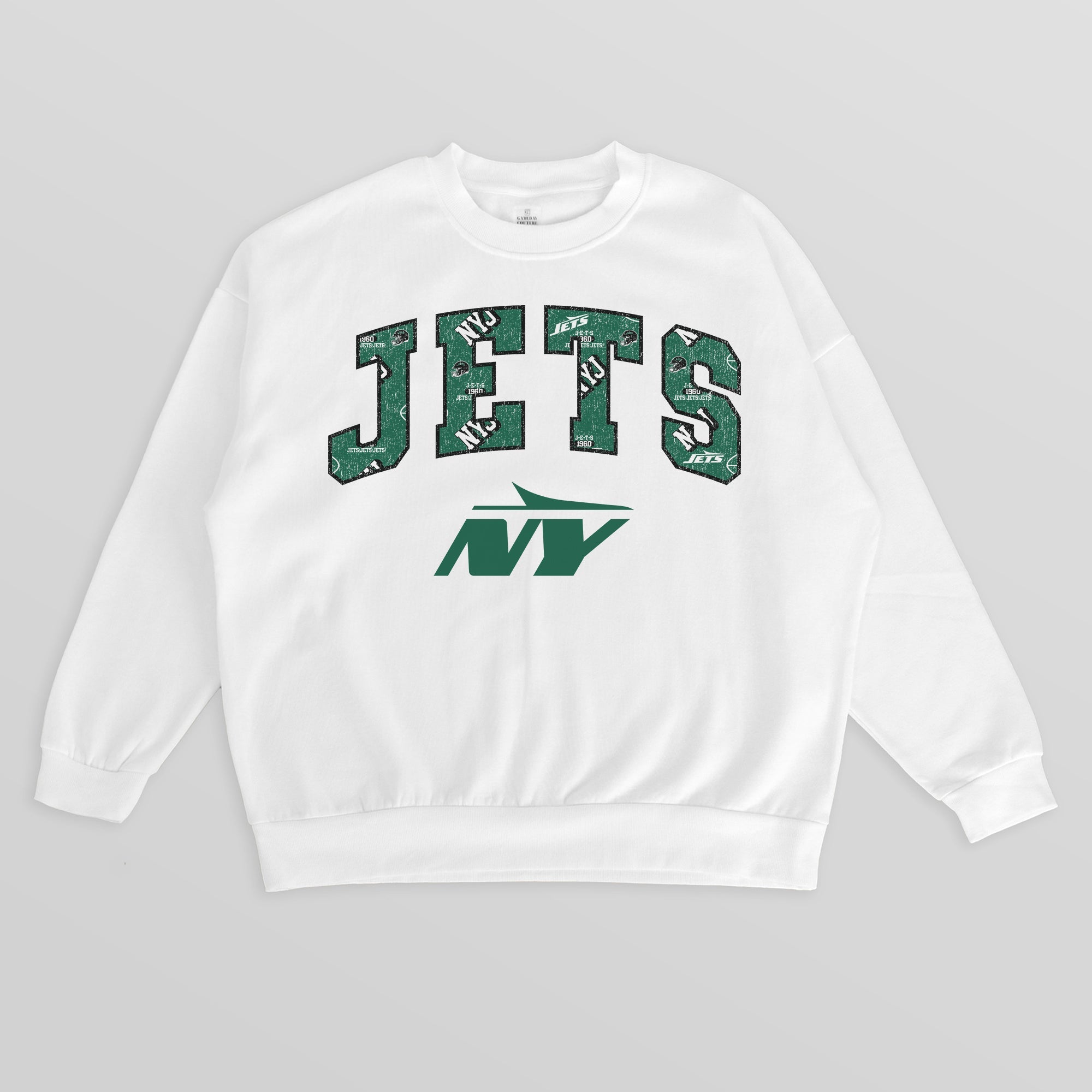 NEW YORK JETS SWEET PLAY PREMIUM FLEECE DROP SHOULDER CREWNECK PULLOVER