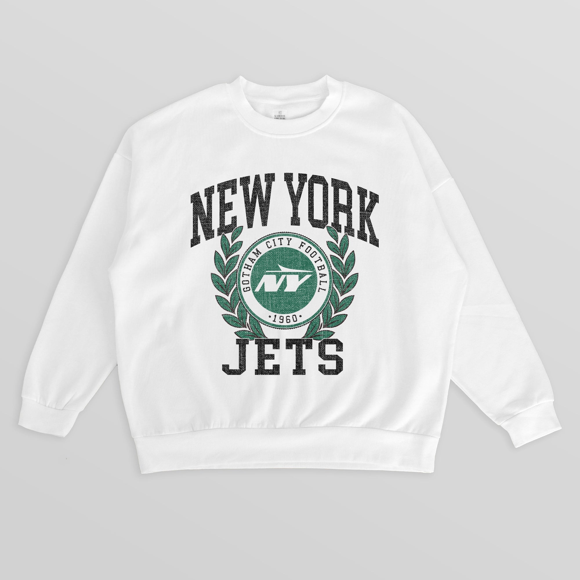 NEW YORK JETS GOLD STANDARD PREMIUM FLEECE DROP SHOULDER CREWNECK PULLOVER