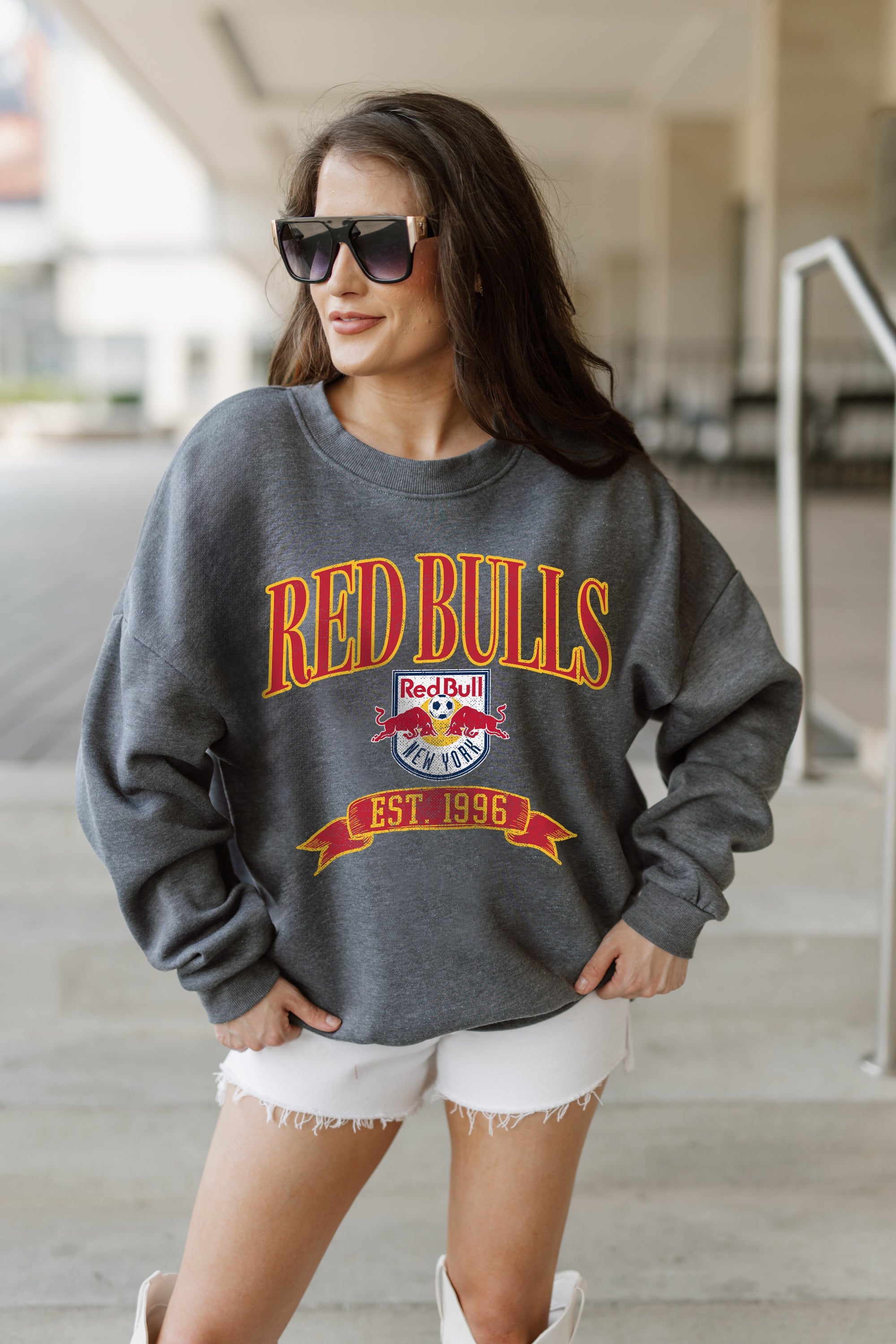 NEW YORK RED BULLS SEAL THE DEAL PREMIUM FLEECE DROP SHOULDER CREWNECK PULLOVER