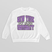 NEW YORK UNIVERSITY VIOLETS FADED FORMATION PREMIUM FLEECE DROP SHOULDER CREWNECK PULLOVER