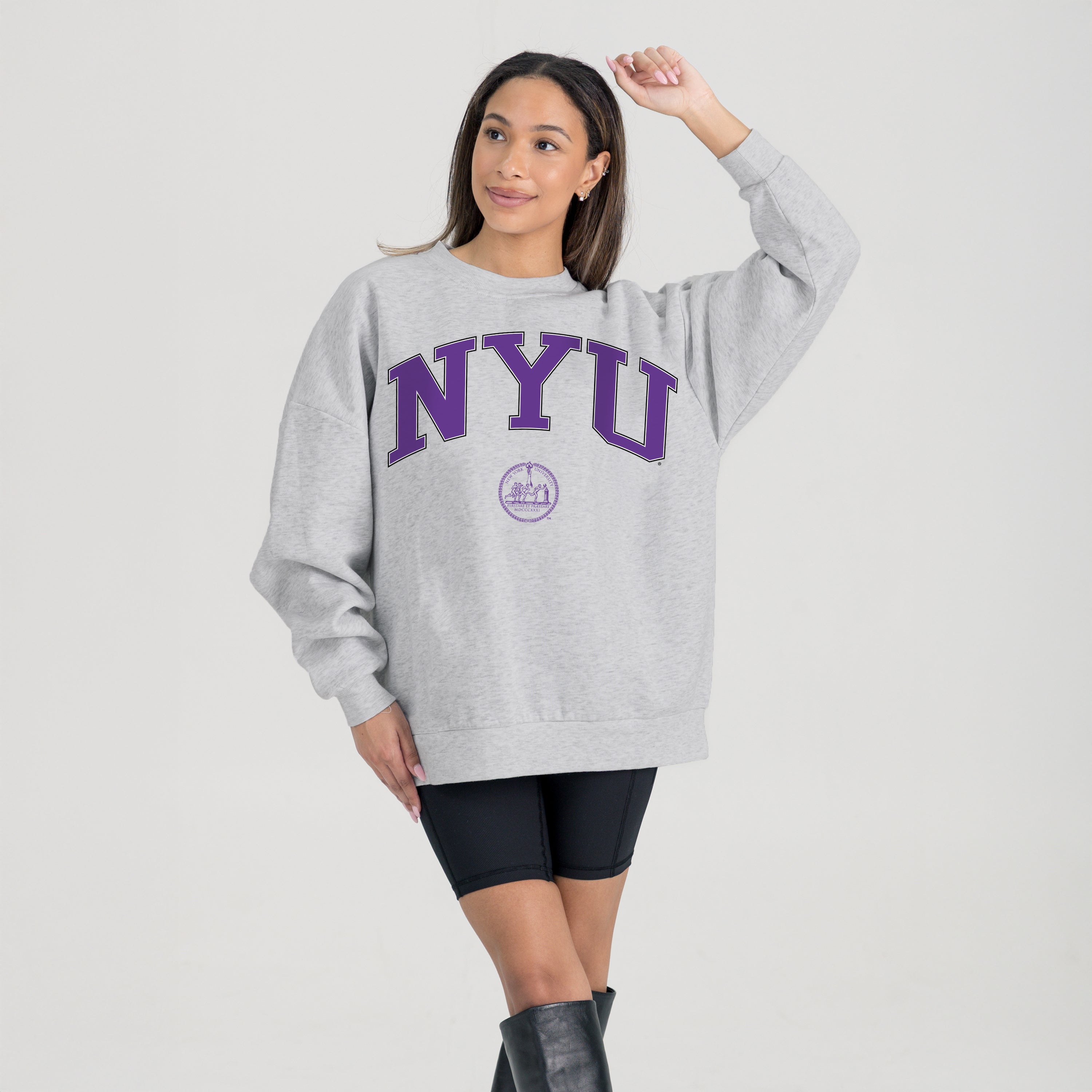 NEW YORK UNIVERSITY VIOLETS TRADITION REFINED PREMIUM FLEECE CREWNECK PULLOVER