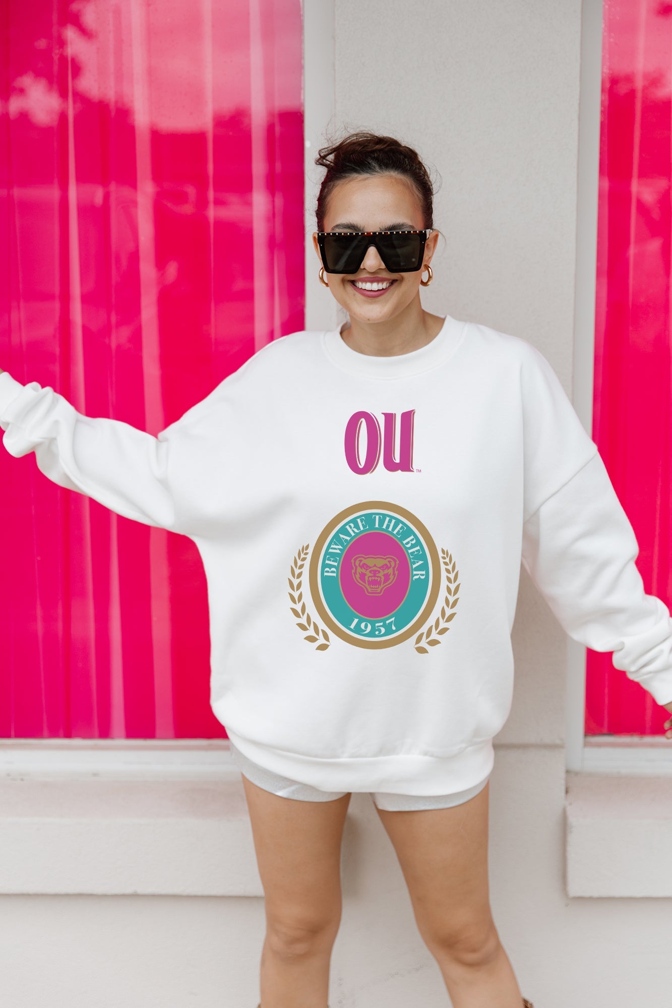 OAKLAND GOLDEN GRIZZLIES GOAL GETTER PREMIUM FLEECE DROP SHOULDER CREWNECK PULLOVER