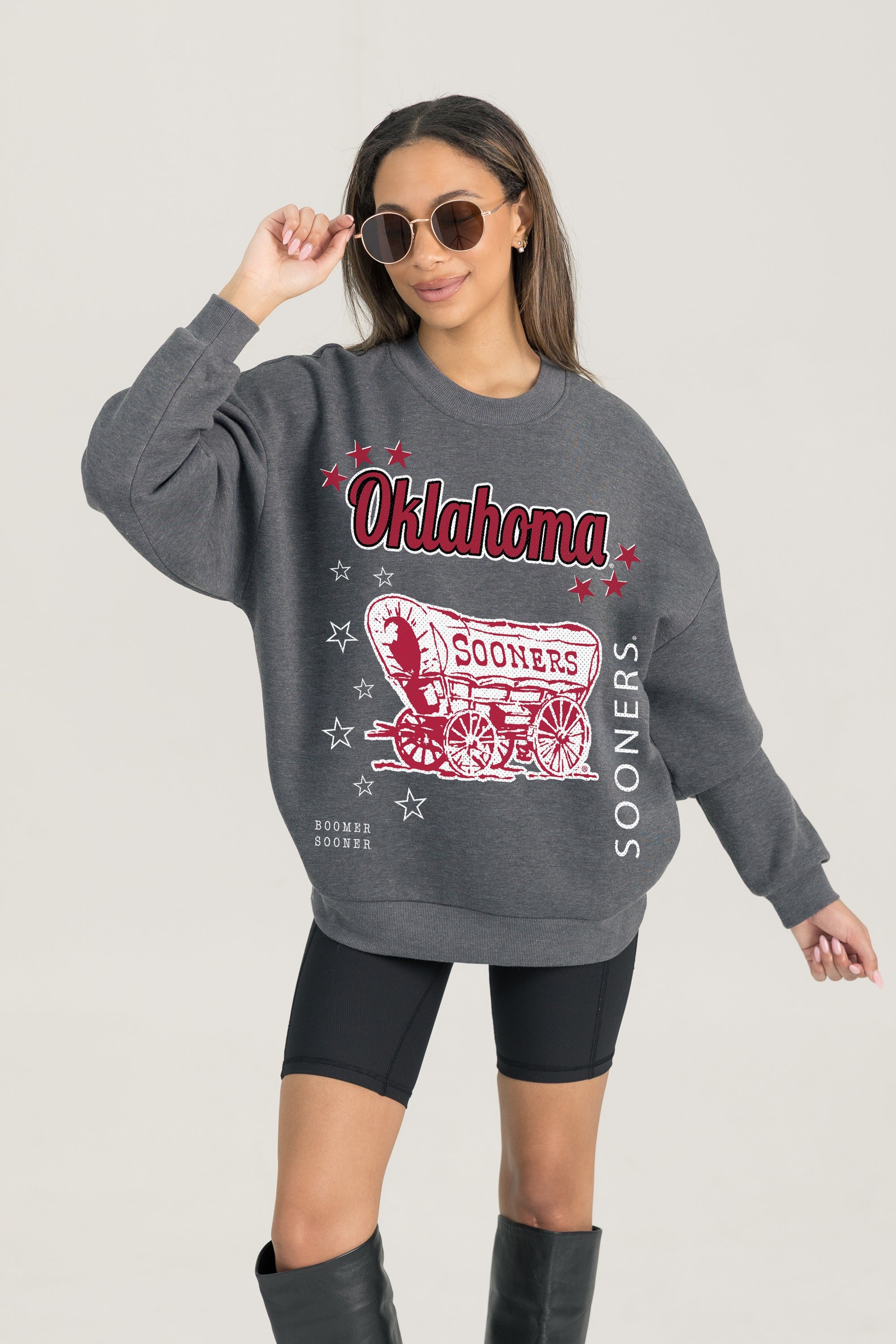 OKLAHOMA SOONERS READY TO RUMBLE PREMIUM FLEECE DROP SHOULDER CREWNECK PULLOVER