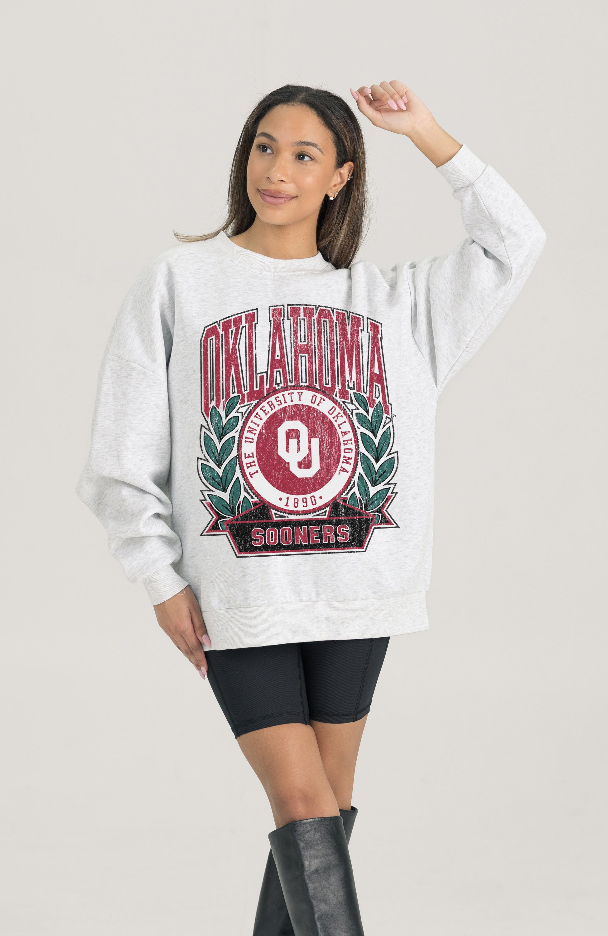 OKLAHOMA SOONERS HERITAGE PREMIUM FLEECE DROP SHOULDER CREWNECK PULLOVER