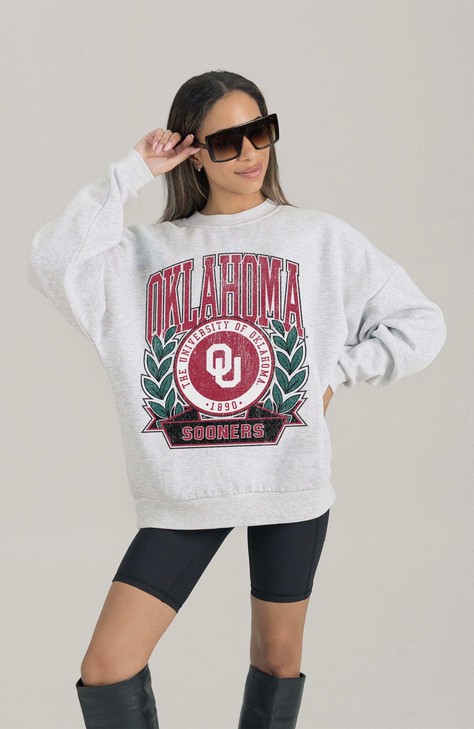 OKLAHOMA SOONERS HERITAGE PREMIUM FLEECE DROP SHOULDER CREWNECK PULLOVER