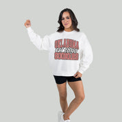 OKLAHOMA SOONERS FADED FORMATION PREMIUM FLEECE DROP SHOULDER CREWNECK PULLOVER