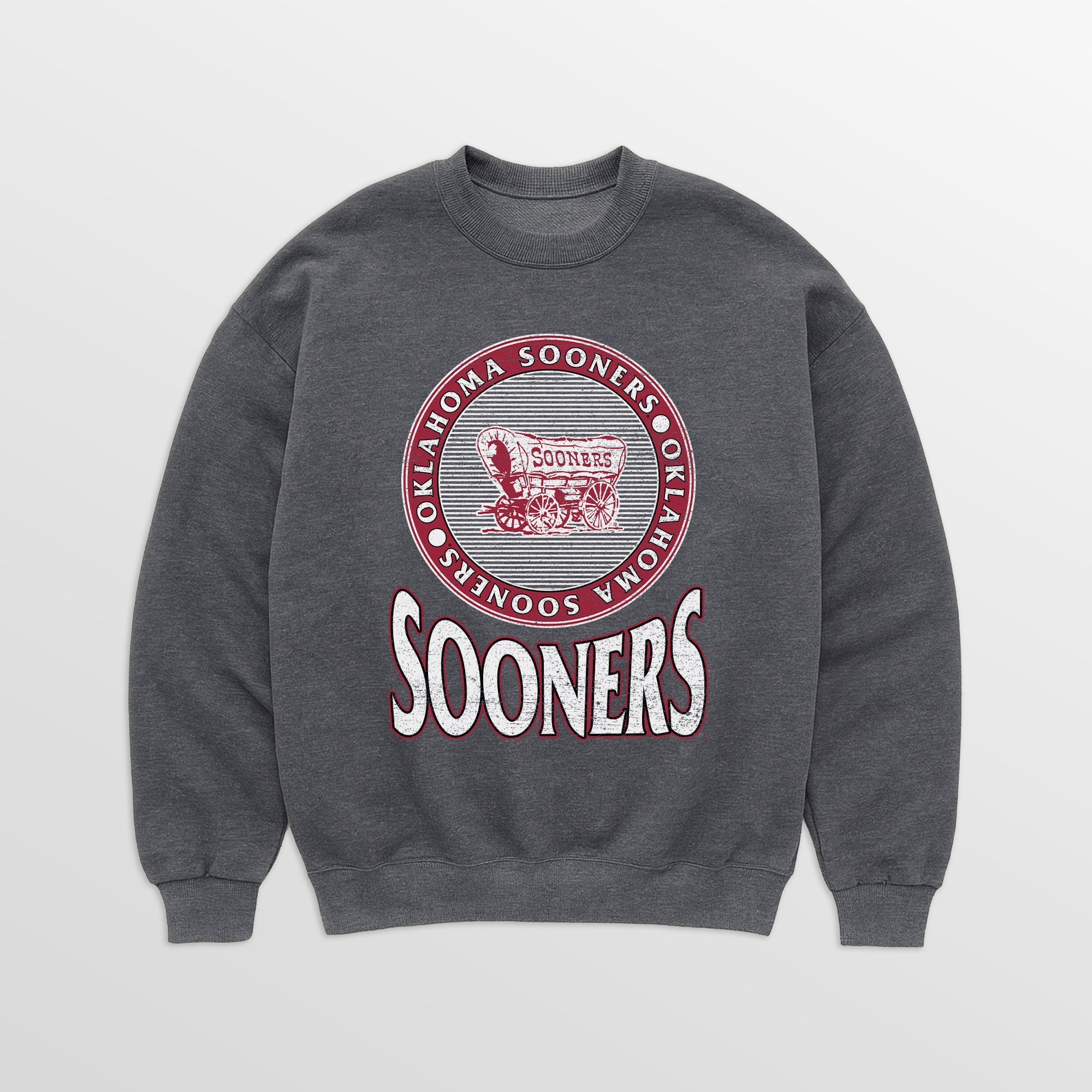 OKLAHOMA SOONERS SATURDAY SEAL PREMIUM FLEECE DROP SHOULDER CREWNECK PULLOVER