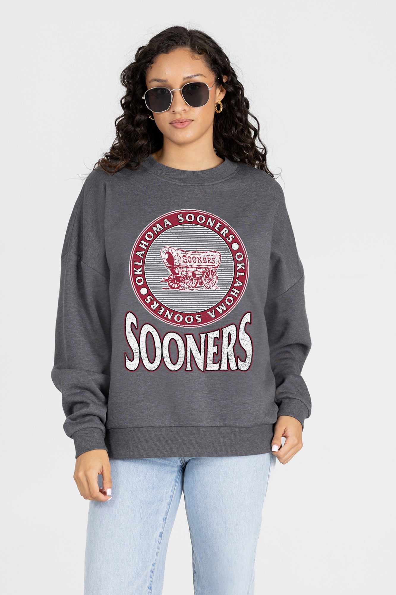 OKLAHOMA SOONERS SATURDAY SEAL PREMIUM FLEECE DROP SHOULDER CREWNECK PULLOVER