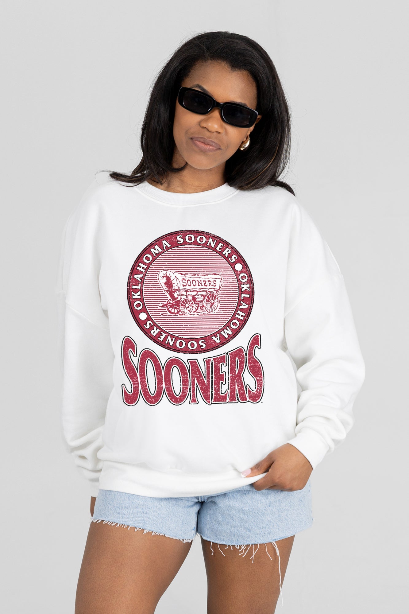 OKLAHOMA SOONERS ENDZONE PREMIUM FLEECE DROP SHOULDER CREWNECK PULLOVER