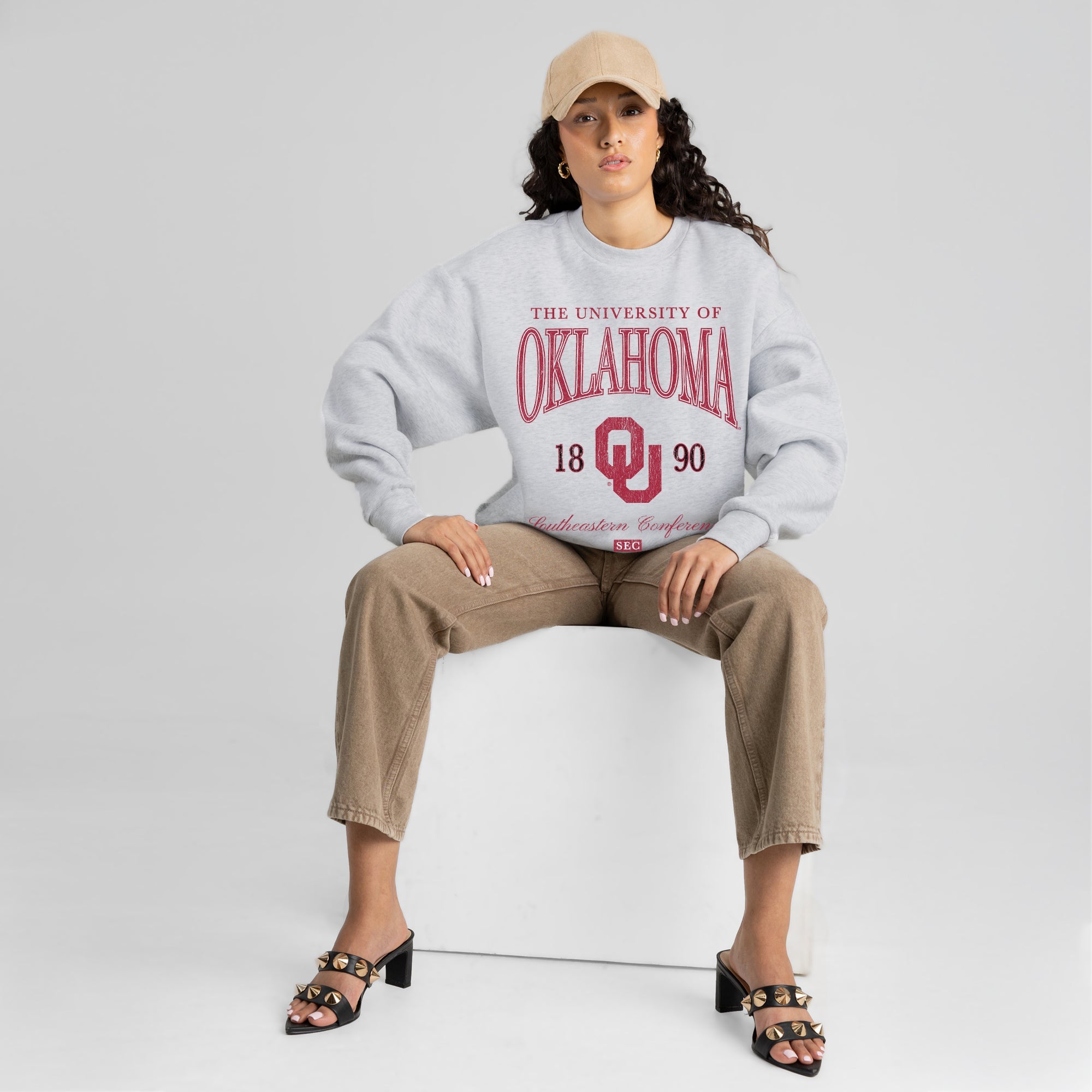 OKLAHOMA SOONERS INSTANT CLASSIC PREMIUM FLEECE DROP SHOULDER CREWNECK PULLOVER