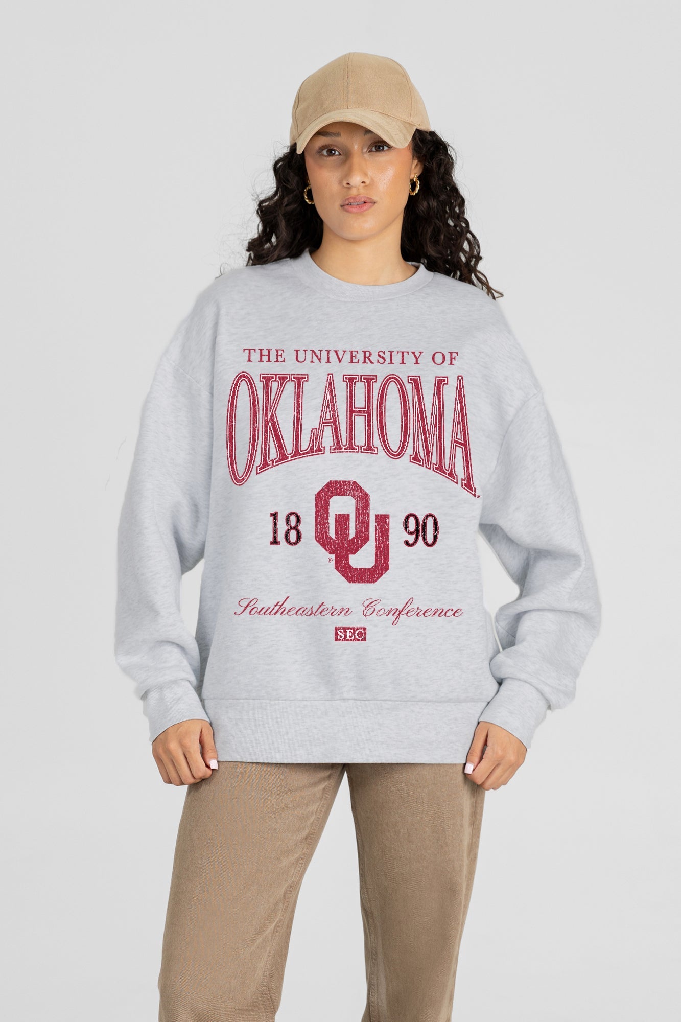 OKLAHOMA SOONERS INSTANT CLASSIC PREMIUM FLEECE DROP SHOULDER CREWNECK PULLOVER