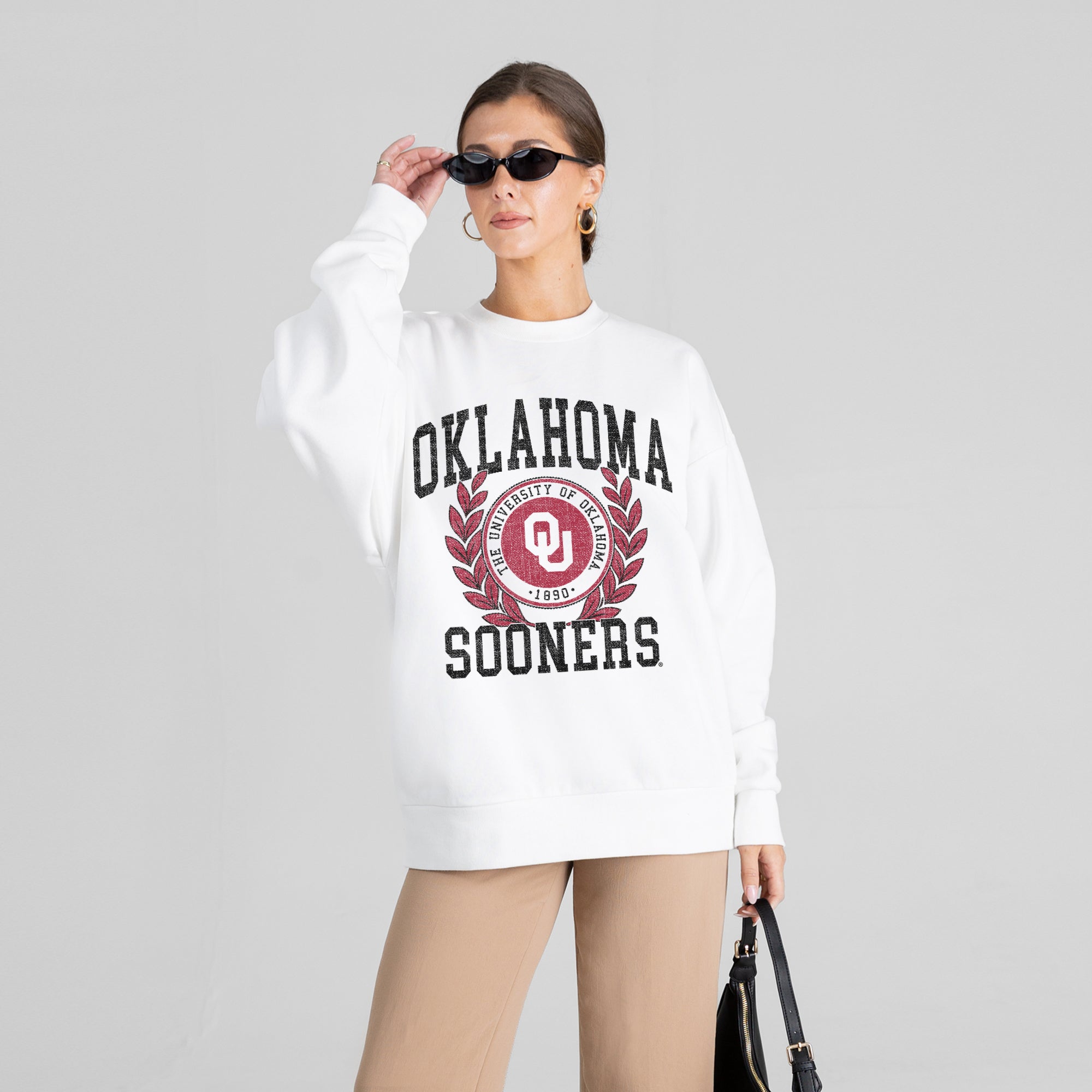 OKLAHOMA SOONERS GOLD STANDARD PREMIUM FLEECE DROP SHOULDER CREWNECK PULLOVER