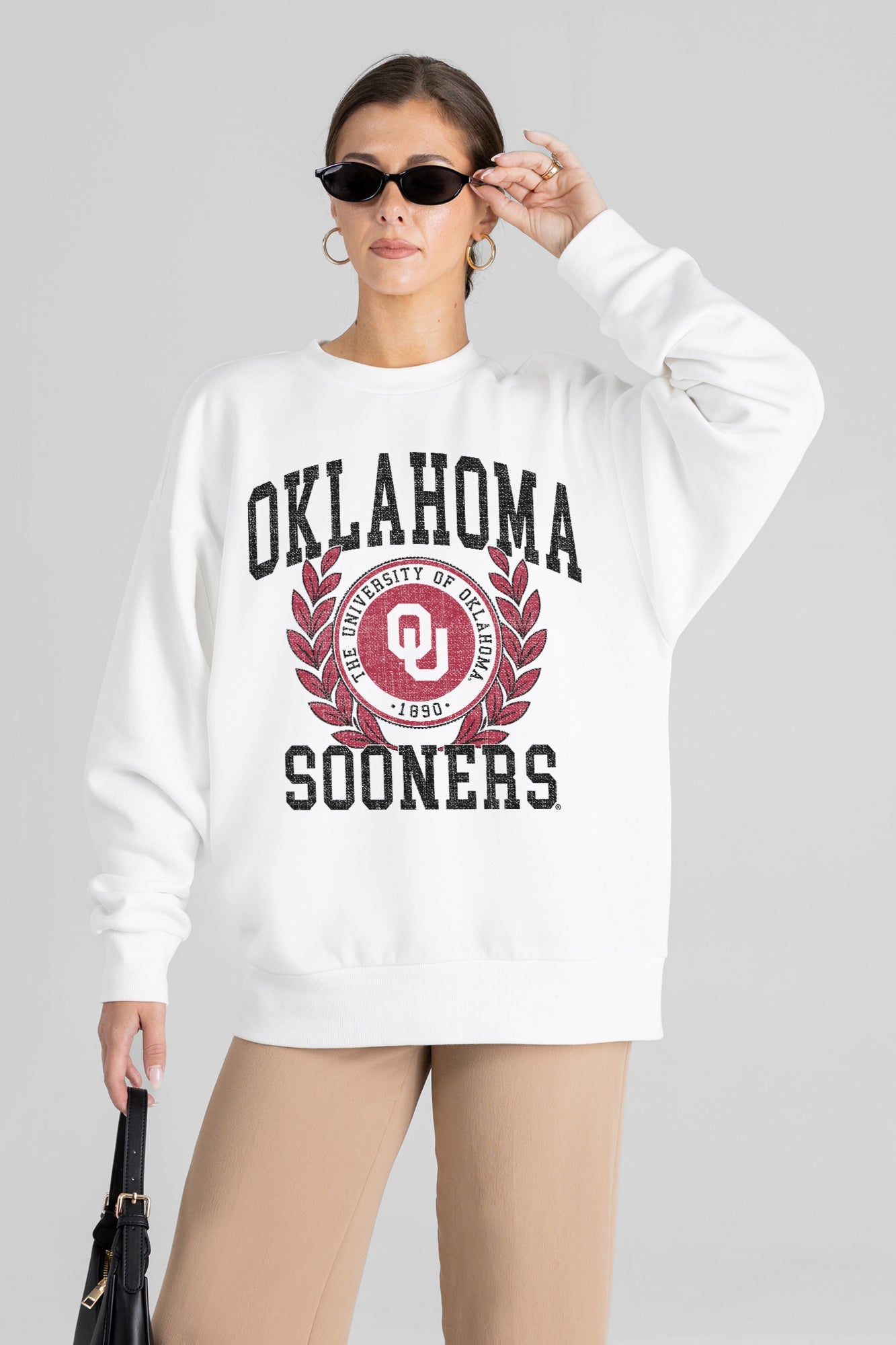 OKLAHOMA SOONERS GOLD STANDARD PREMIUM FLEECE DROP SHOULDER CREWNECK PULLOVER