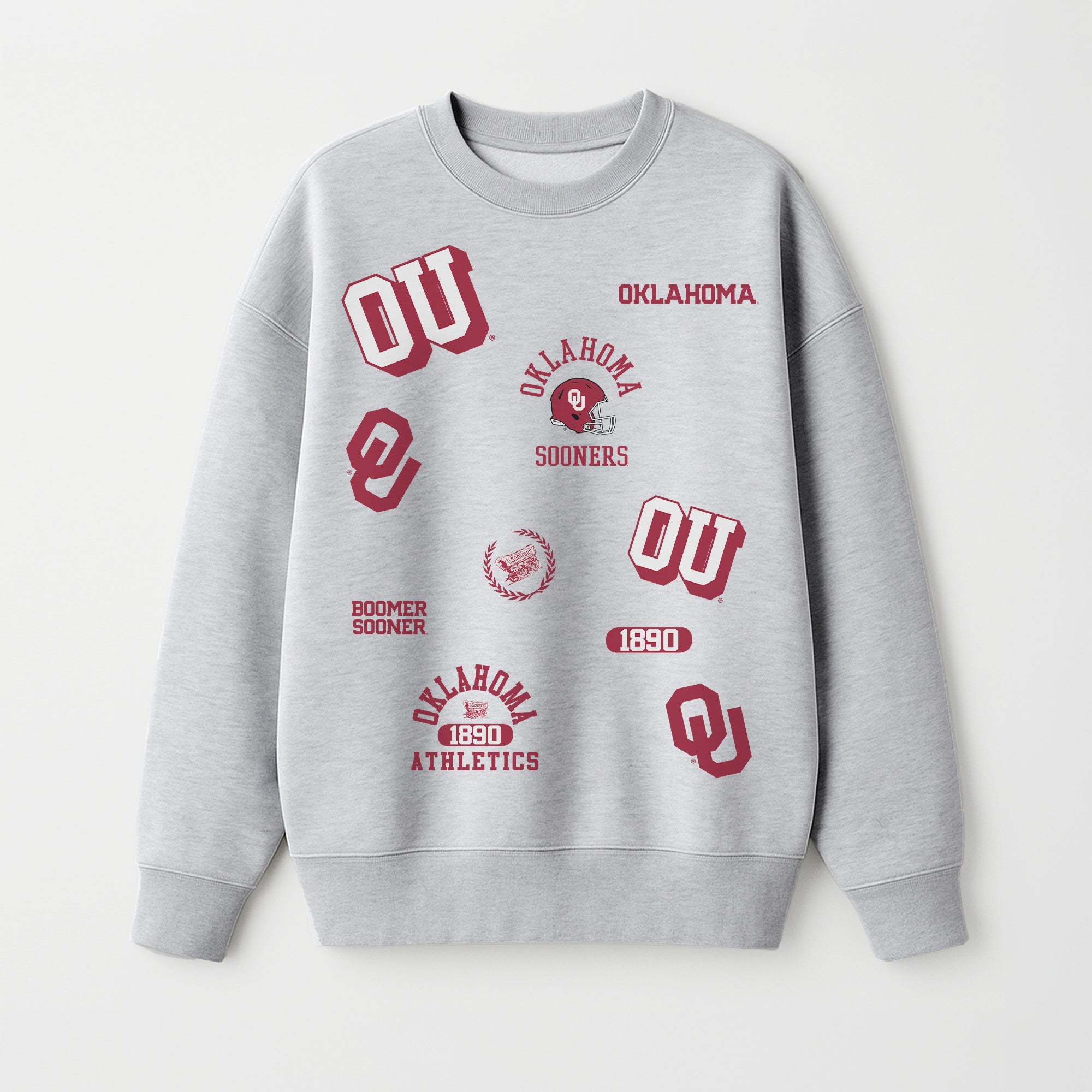 OKLAHOMA SOONERS ALL IN REPEAT PREMIUM FLEECE DROP SHOULDER CREWNECK PULLOVER