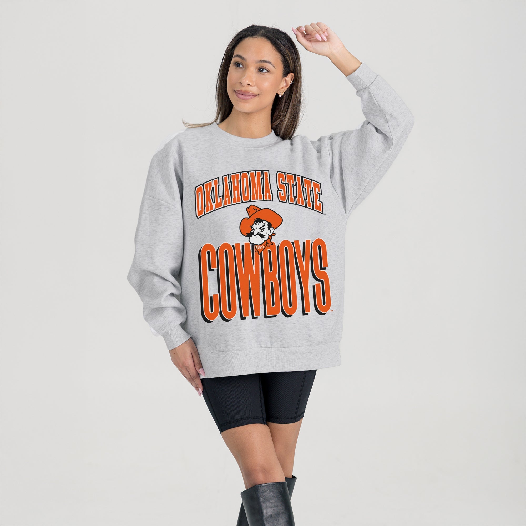 OKLAHOMA STATE COWBOYS FIERCE FOCUS PREMIUM FLEECE DROP SHOULDER CREWNECK PULLOVER