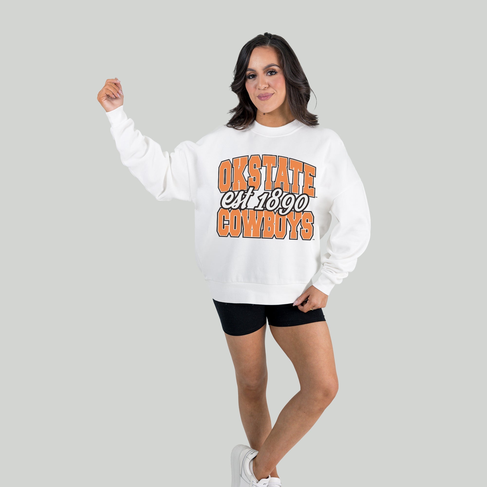 OKLAHOMA STATE COWBOYS FADED FORMATION PREMIUM FLEECE DROP SHOULDER CREWNECK PULLOVER