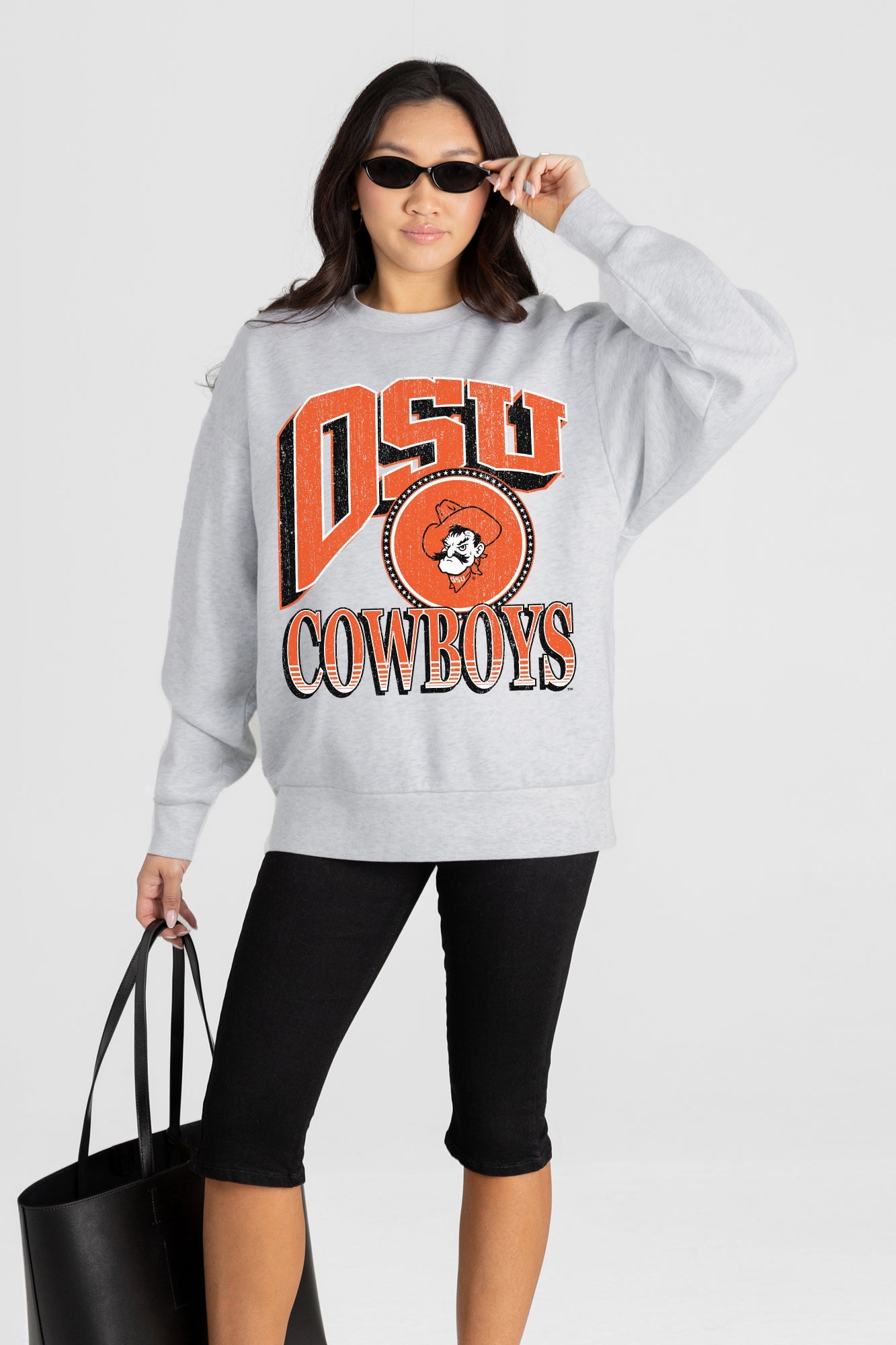 OKLAHOMA STATE COWBOYS GAME ON PREMIUM FLEECE DROP SHOULDER CREWNECK PULLOVER