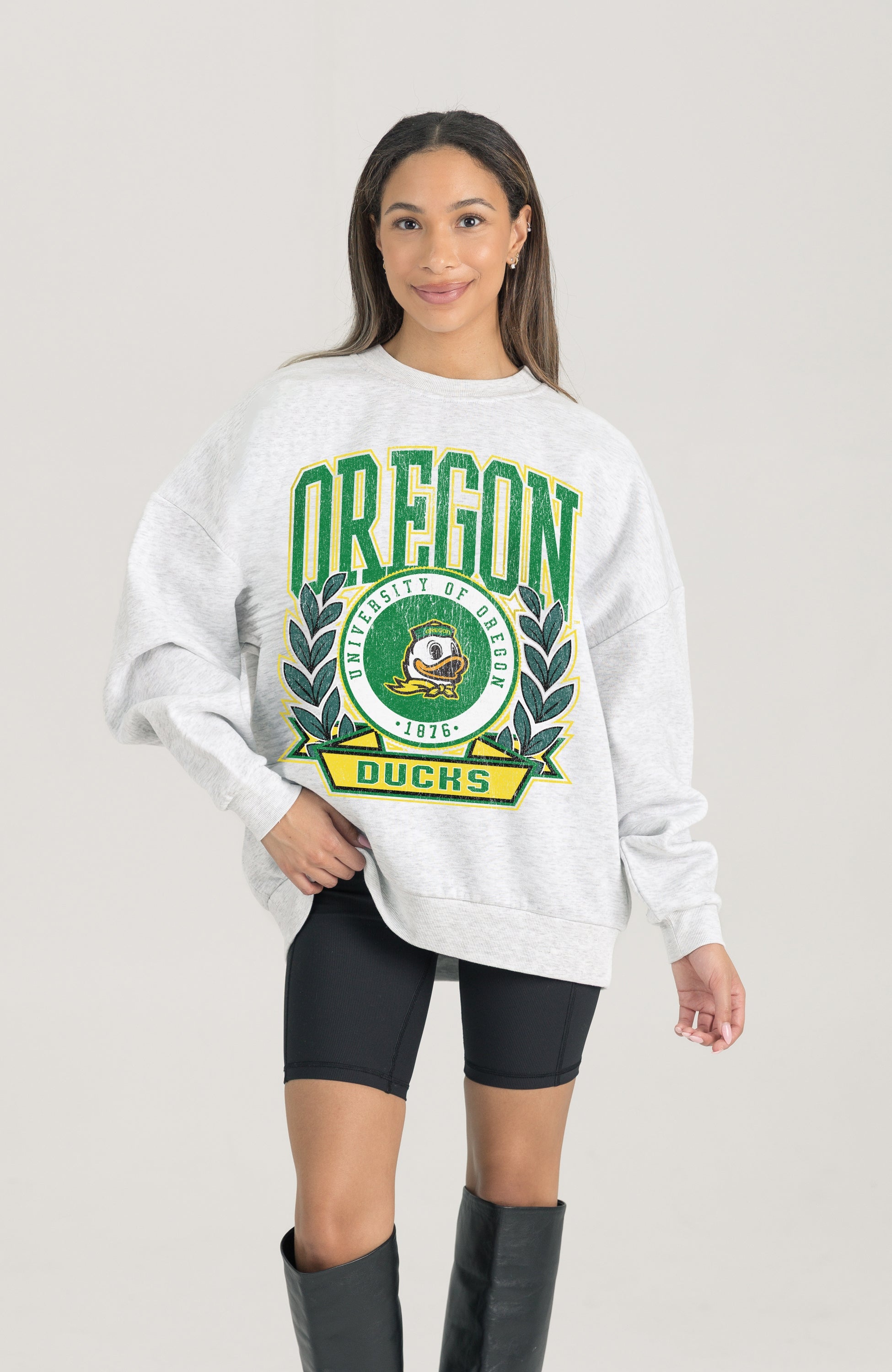 OREGON DUCKS HERITAGE PREMIUM FLEECE DROP SHOULDER CREWNECK PULLOVER