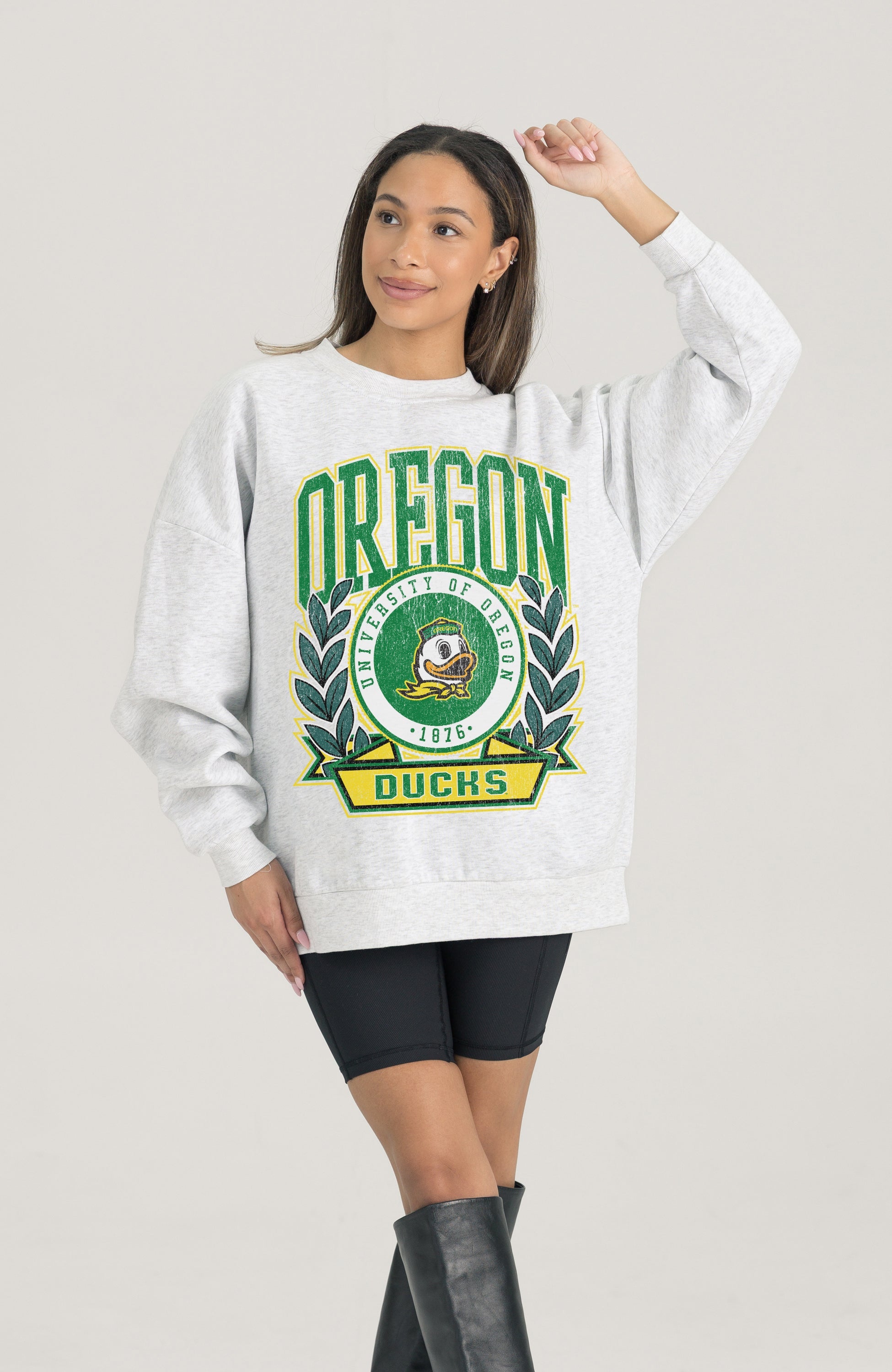 OREGON DUCKS HERITAGE PREMIUM FLEECE DROP SHOULDER CREWNECK PULLOVER
