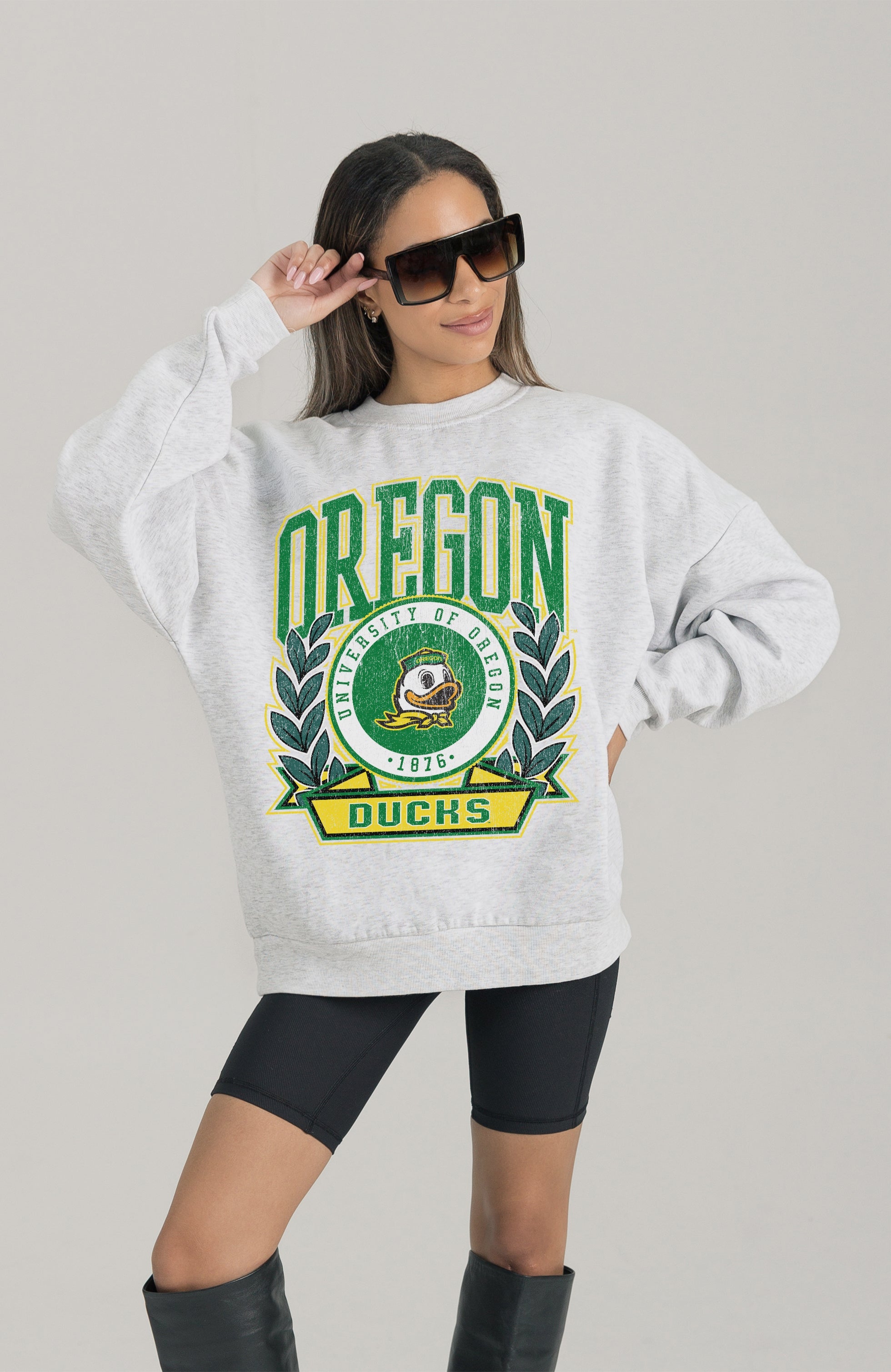 OREGON DUCKS HERITAGE PREMIUM FLEECE DROP SHOULDER CREWNECK PULLOVER