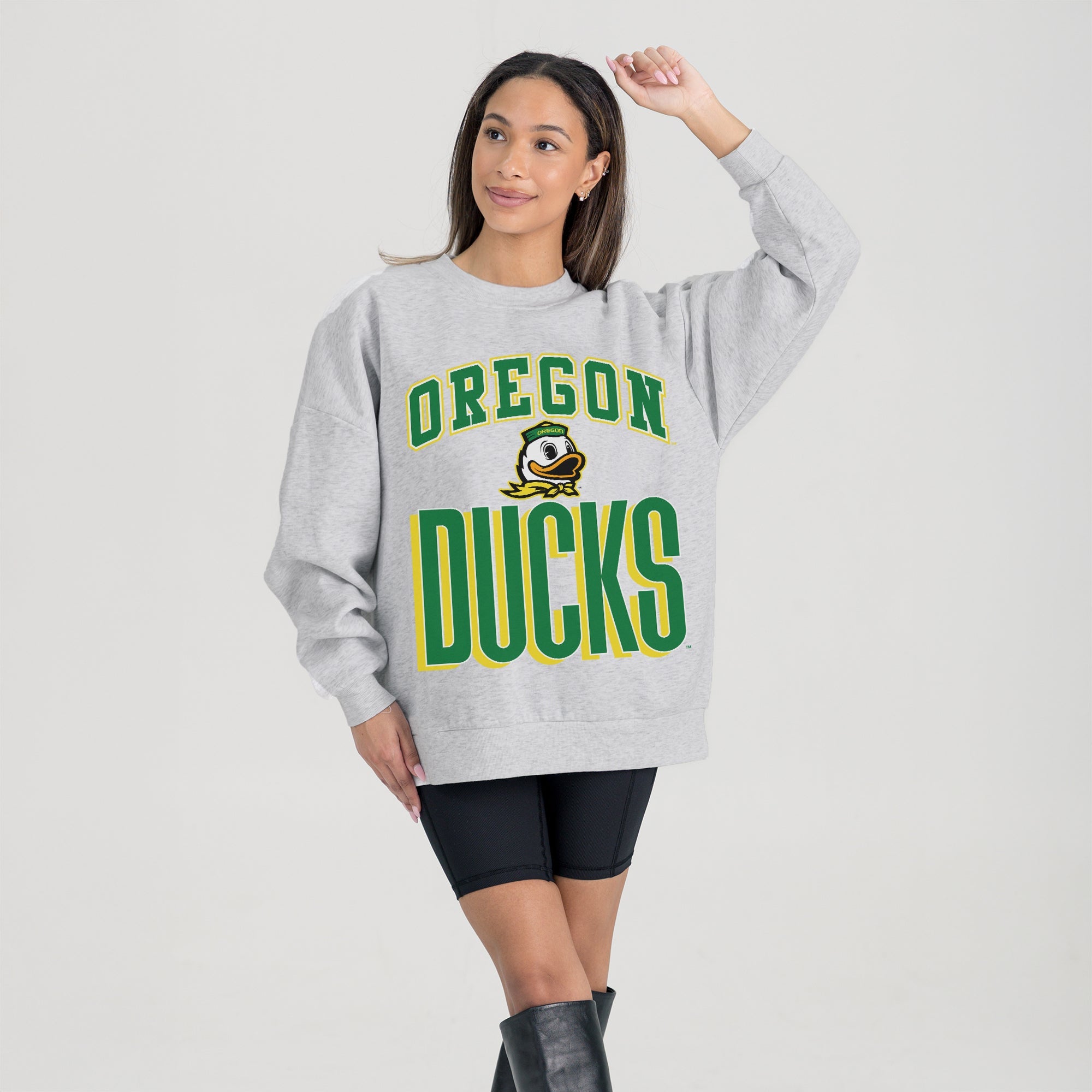 OREGON DUCKS FIERCE FOCUS PREMIUM FLEECE DROP SHOULDER CREWNECK PULLOVER