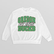 OREGON DUCKS FADED FORMATION PREMIUM FLEECE DROP SHOULDER CREWNECK PULLOVER