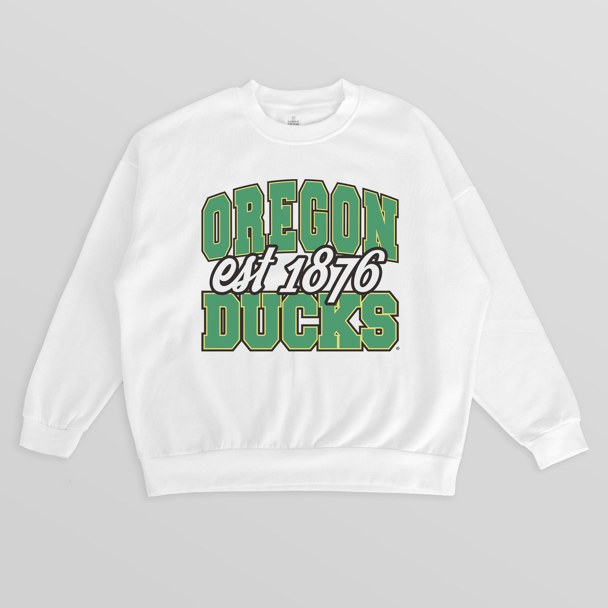 OREGON DUCKS FADED FORMATION PREMIUM FLEECE DROP SHOULDER CREWNECK PULLOVER