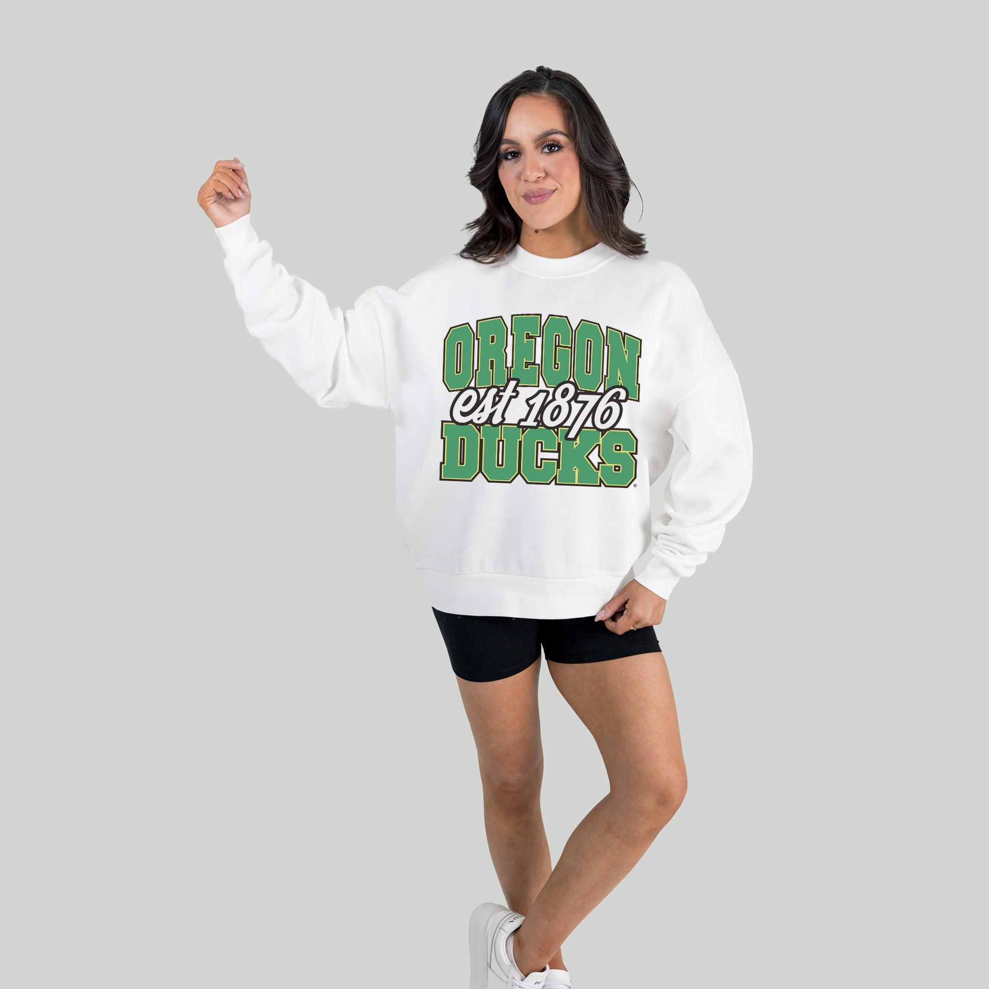 OREGON DUCKS FADED FORMATION PREMIUM FLEECE DROP SHOULDER CREWNECK PULLOVER