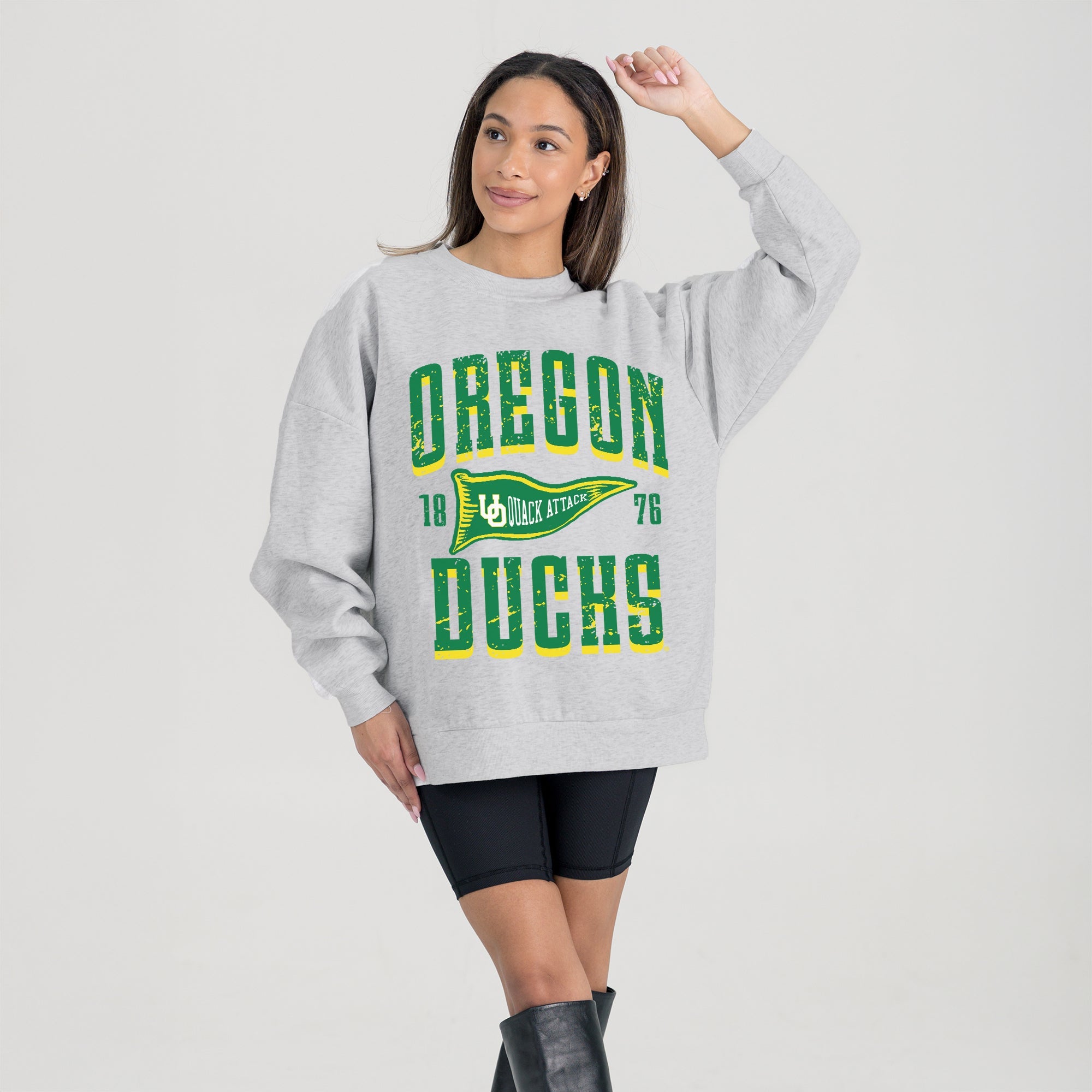 OREGON DUCKS PENNANT PRIDE PREMIUM FLEECE DROP SHOULDER CREWNECK PULLOVER
