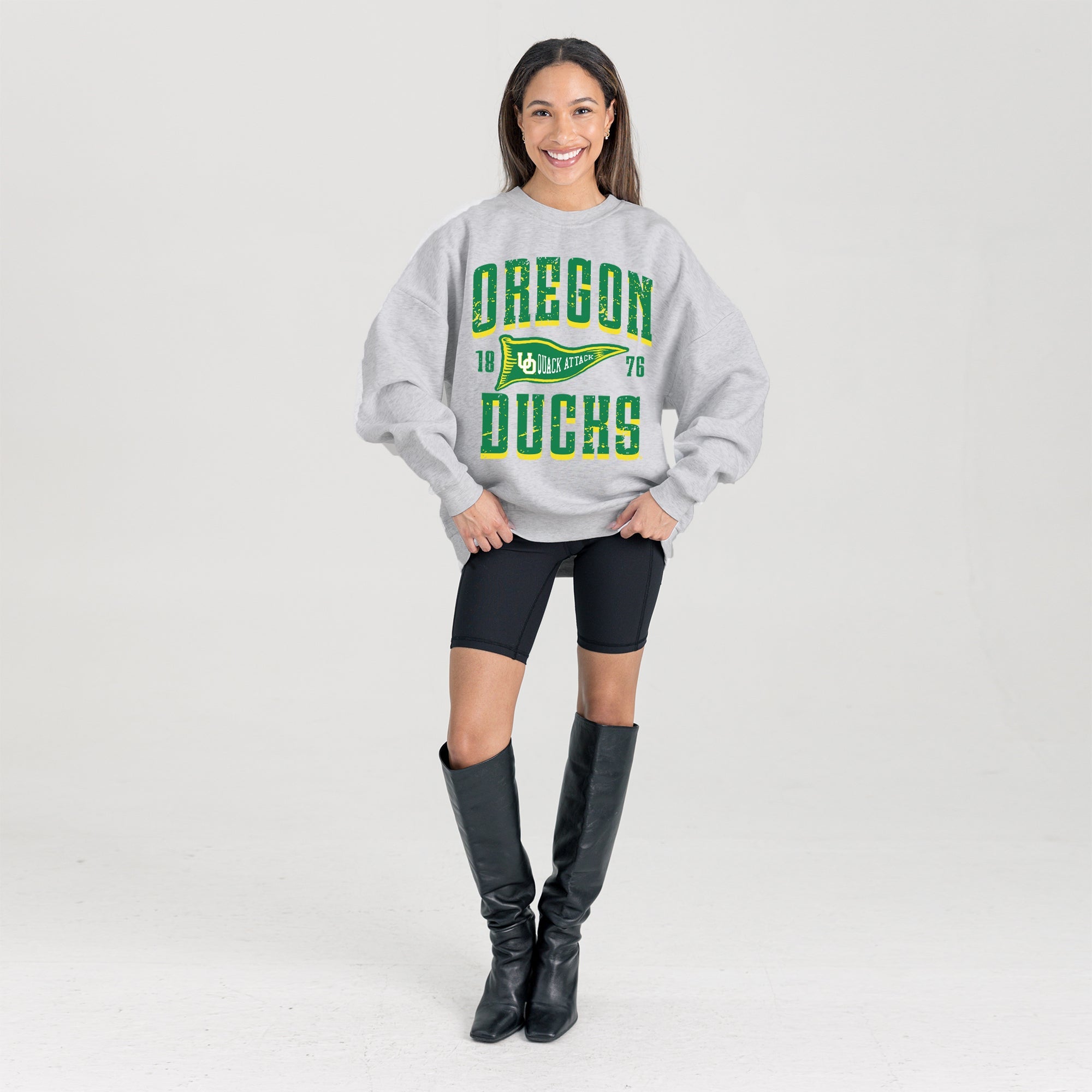 OREGON DUCKS PENNANT PRIDE PREMIUM FLEECE DROP SHOULDER CREWNECK PULLOVER