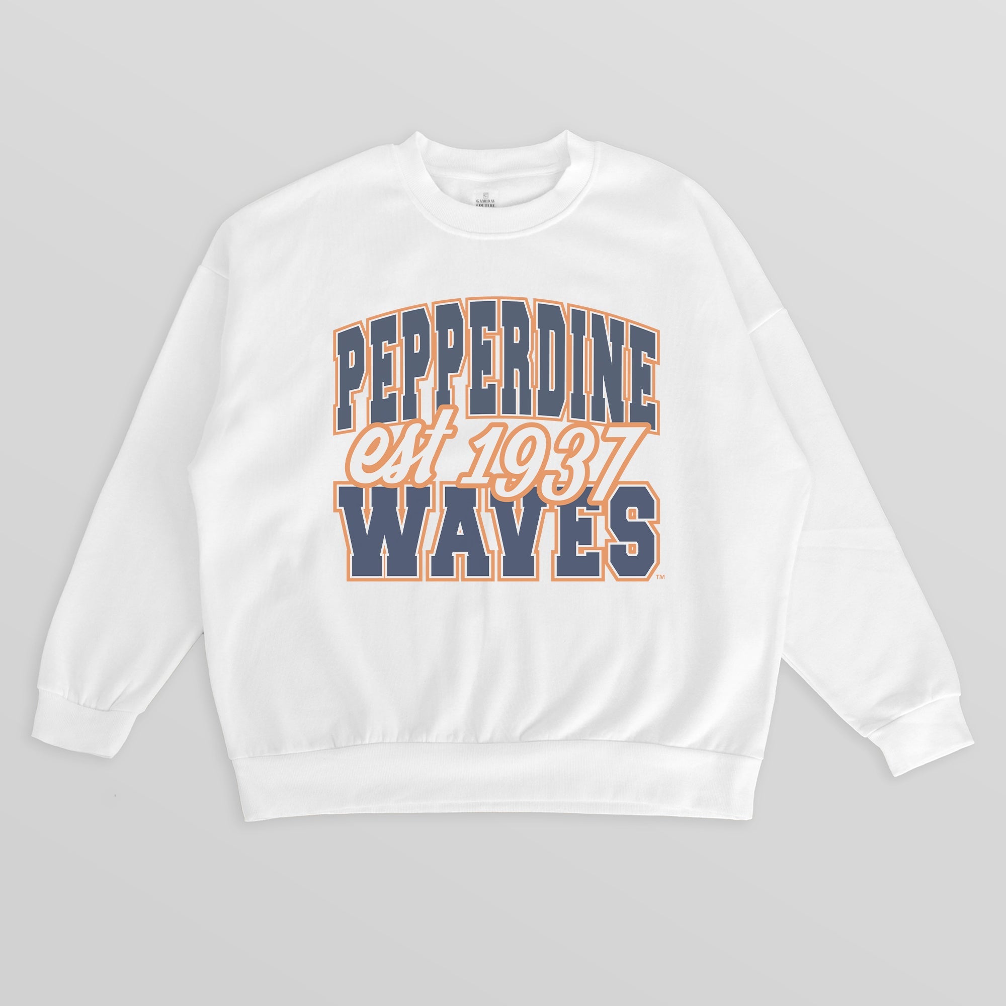 PEPPERDINE WAVES FADED FORMATION PREMIUM FLEECE DROP SHOULDER CREWNECK PULLOVER
