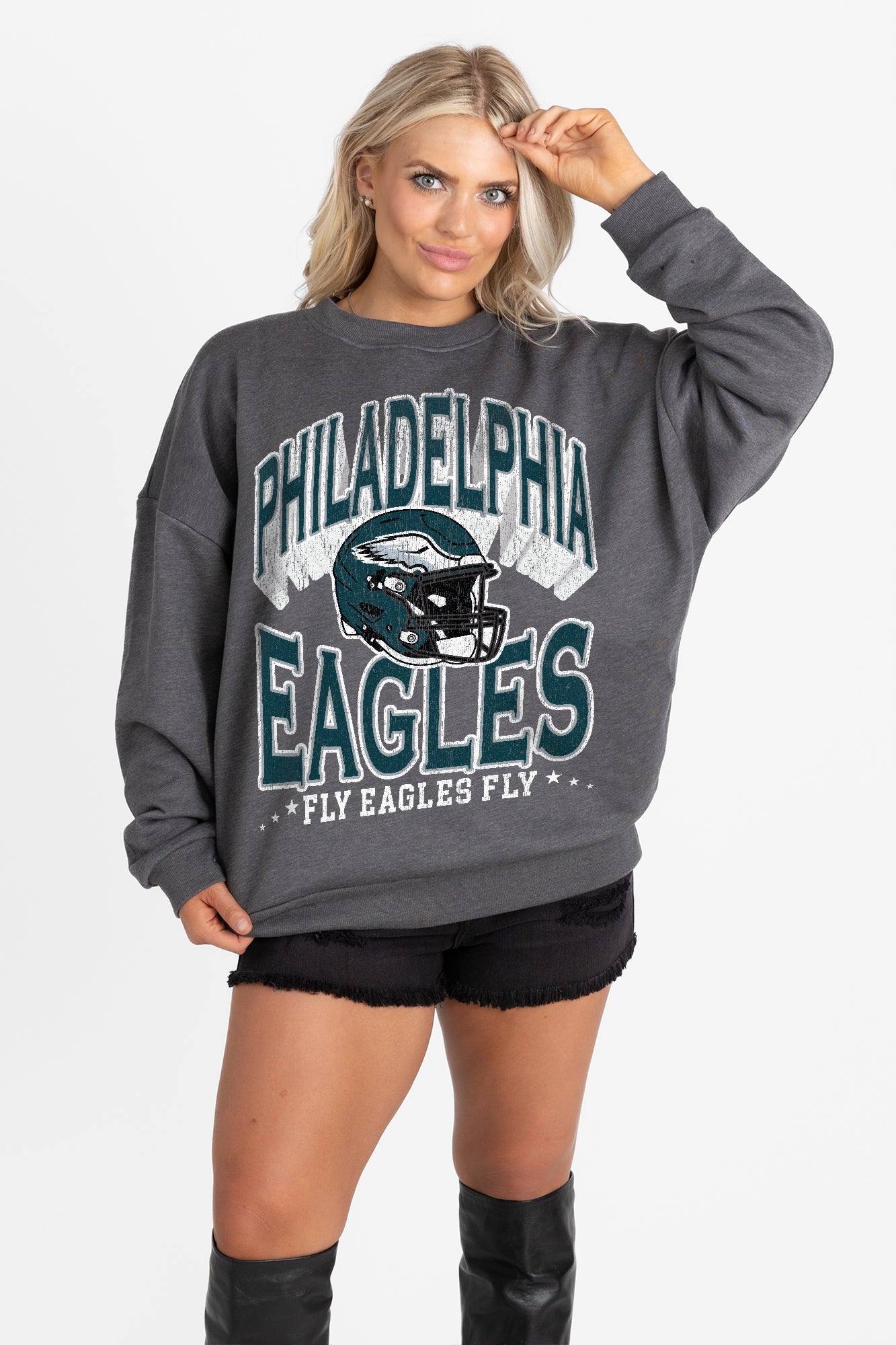 PHILADELPHIA EAGLES STAY COOL PREMIUM FLEECE CREWNECK PULLOVER BY RANDI MAHOMES