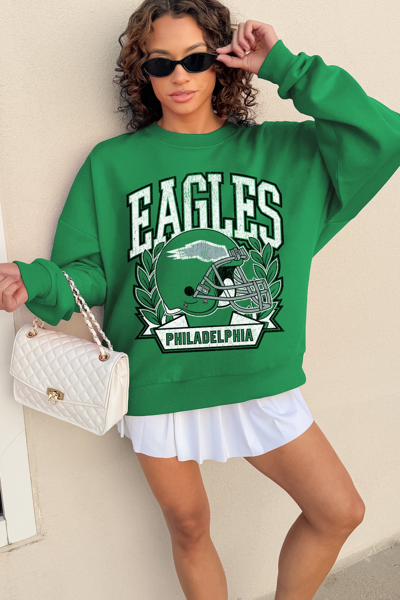 PHILADELPHIA EAGLES CLASSIC ARCHIVES PREMIUM FLEECE DROP SHOULDER CREWNECK PULLOVER
